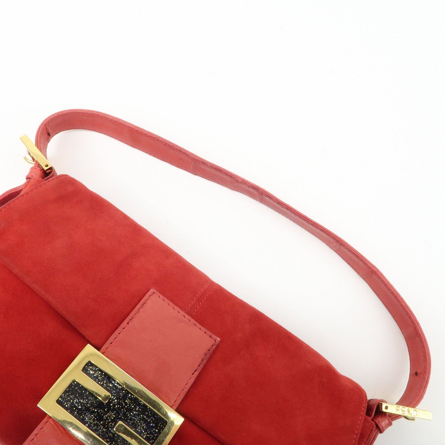 FENDI Mamma Baguette Suede Leather Shoulder Bag Red 26424  d