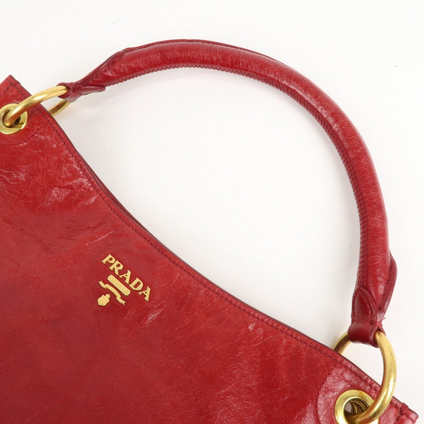 PRADA Logo Leather One Shoulder Bag Red BR4829  d