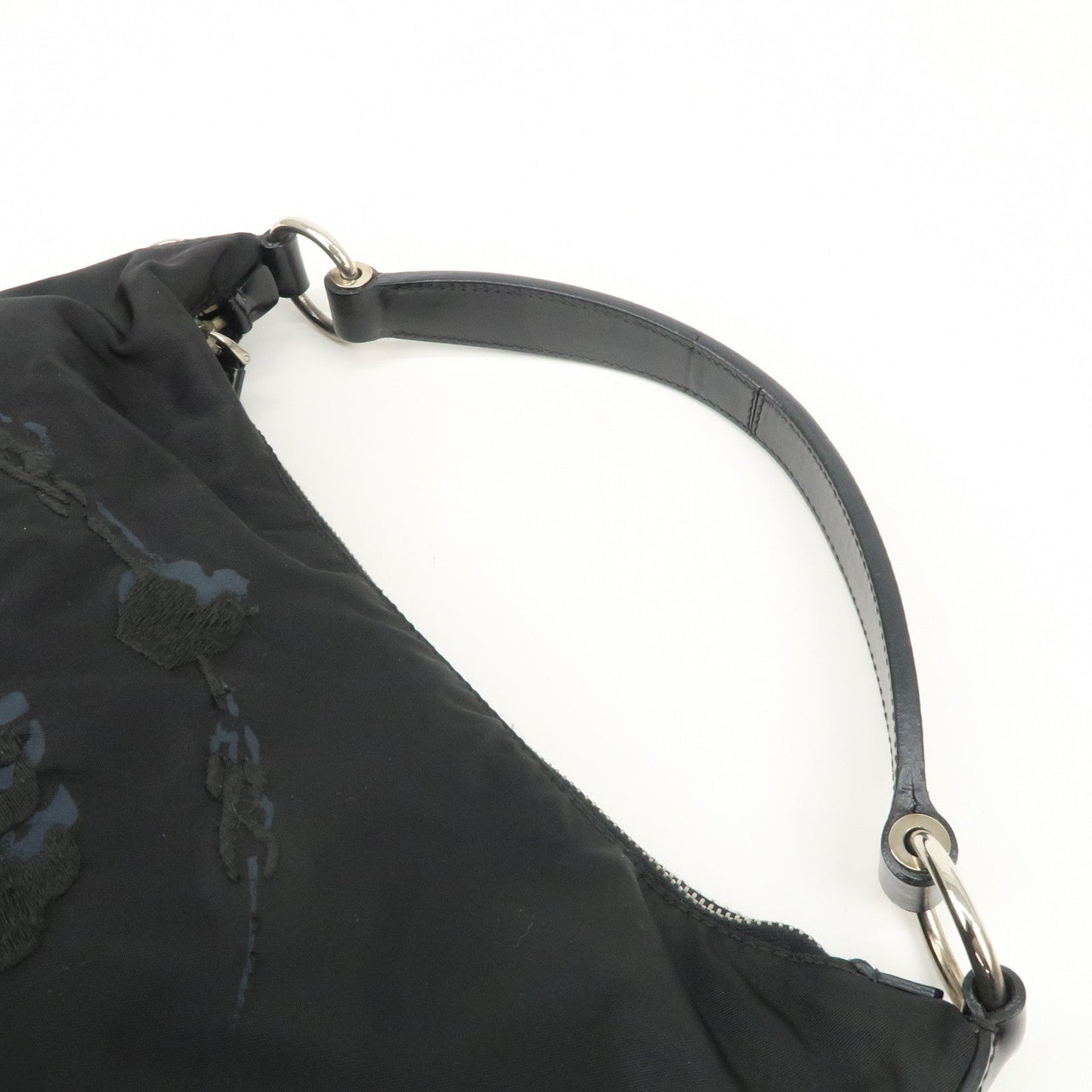PRADA Nylon Leather Embroidery Shoulder Bag Hand Bag Black  d