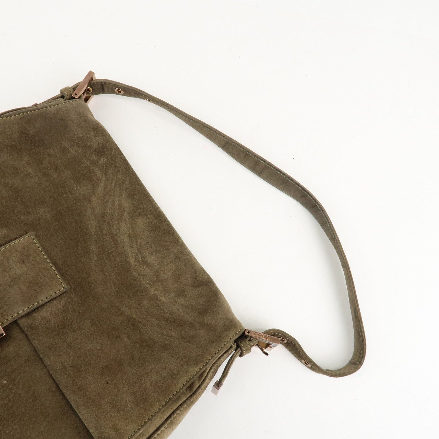 FENDI Mamma Baguette Suede Shoulder Bag Khaki 8BR001  d