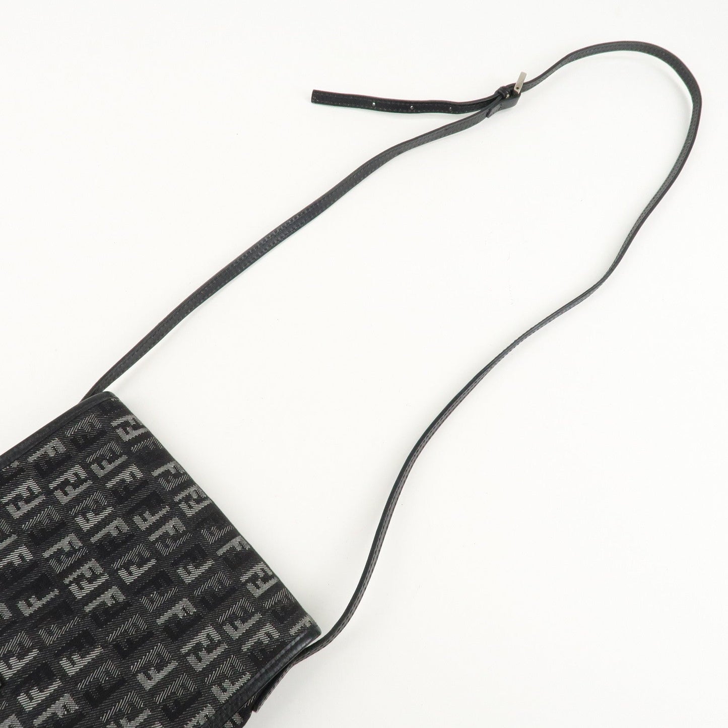 FENDI Zucchino Canvas Leather Shoulder Bag Brown Black 8BT052  d
