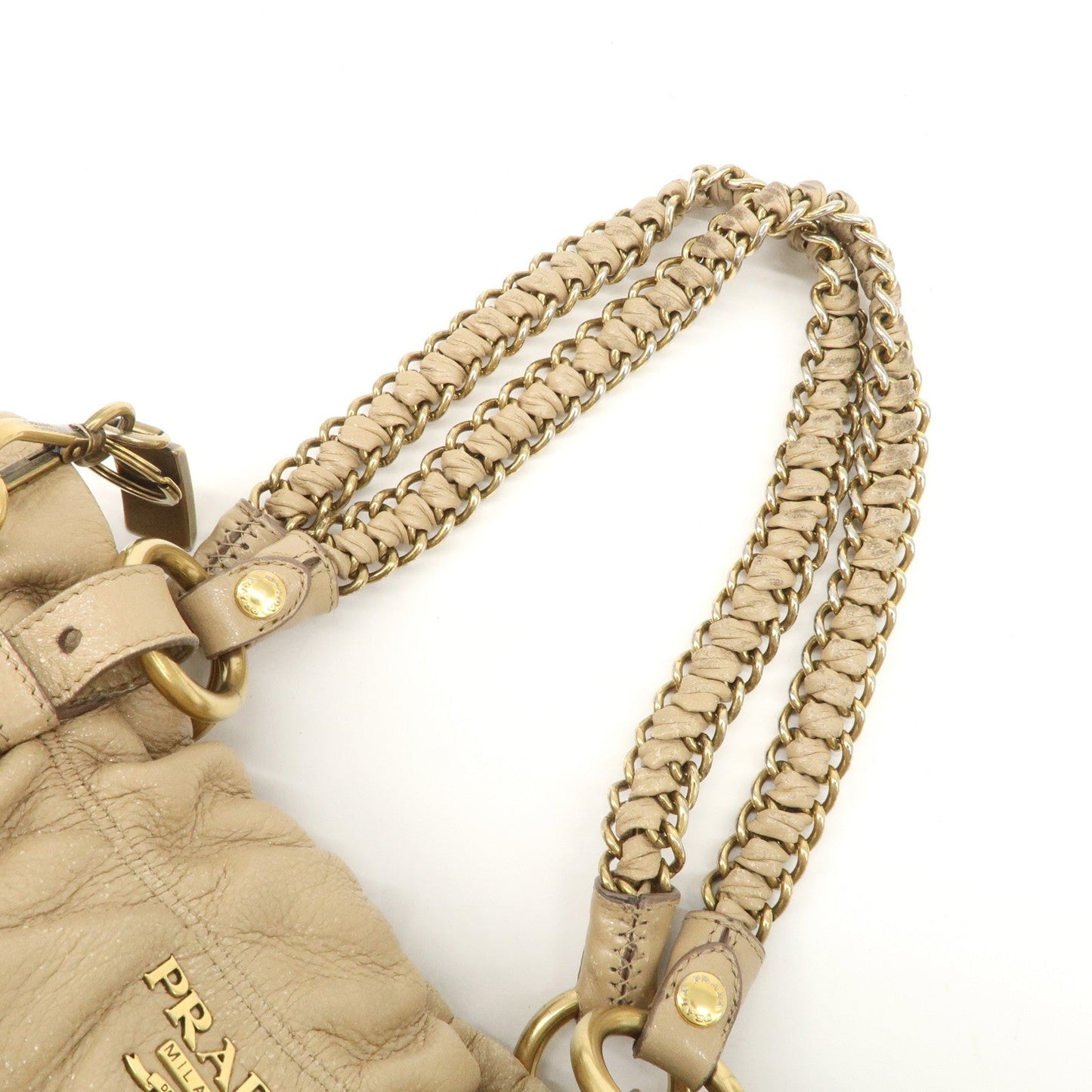 PRADA Leather Chain Shoulder Bag Beige  d