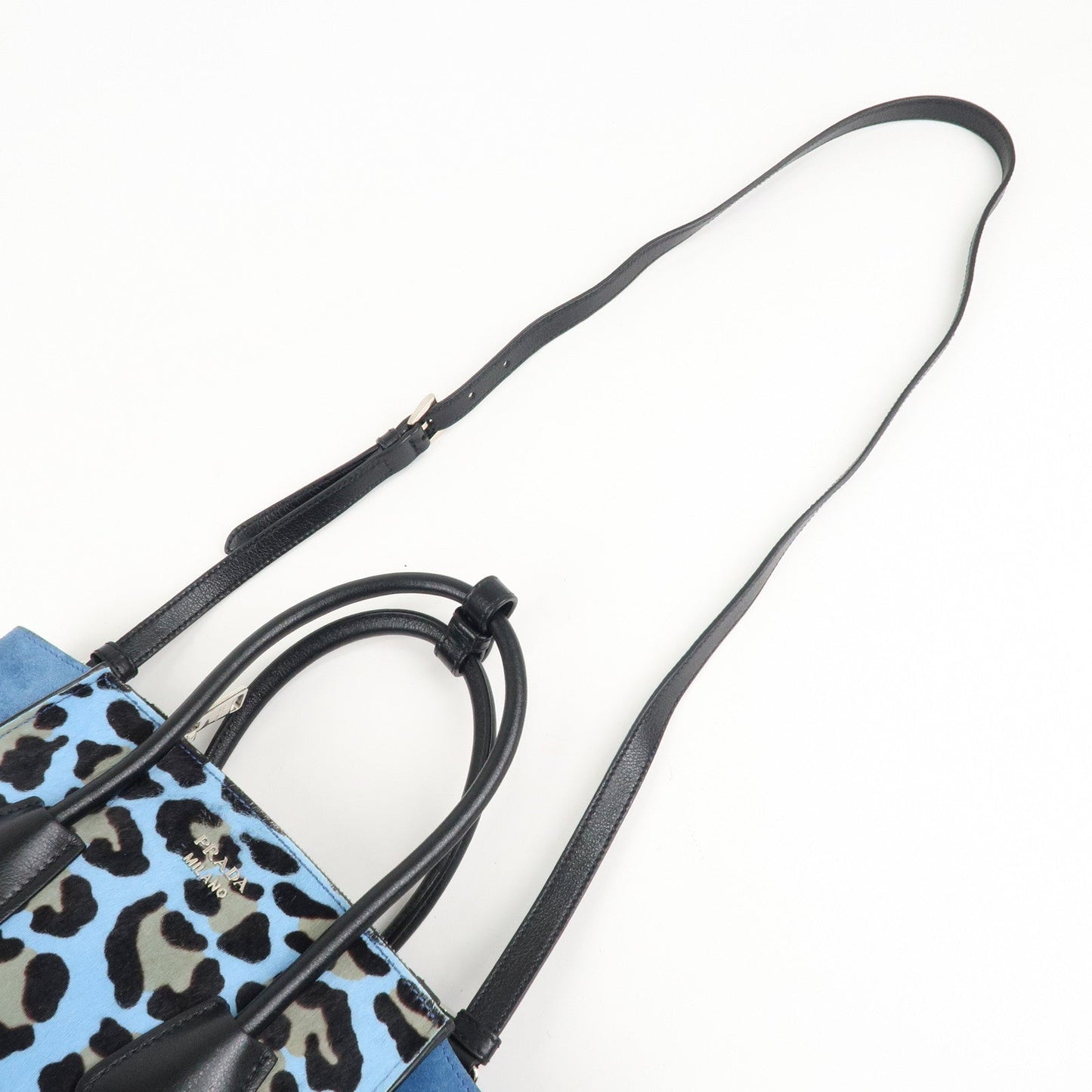 PRADA Unborn Calf Suede Leather 2Way Hand Bag Blue Black 1BA025  d