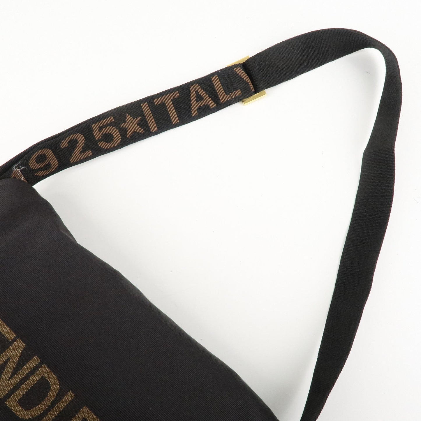 FENDI Nylon Canvas Leather Shoulder Bag Hand Bag Black Brown  d
