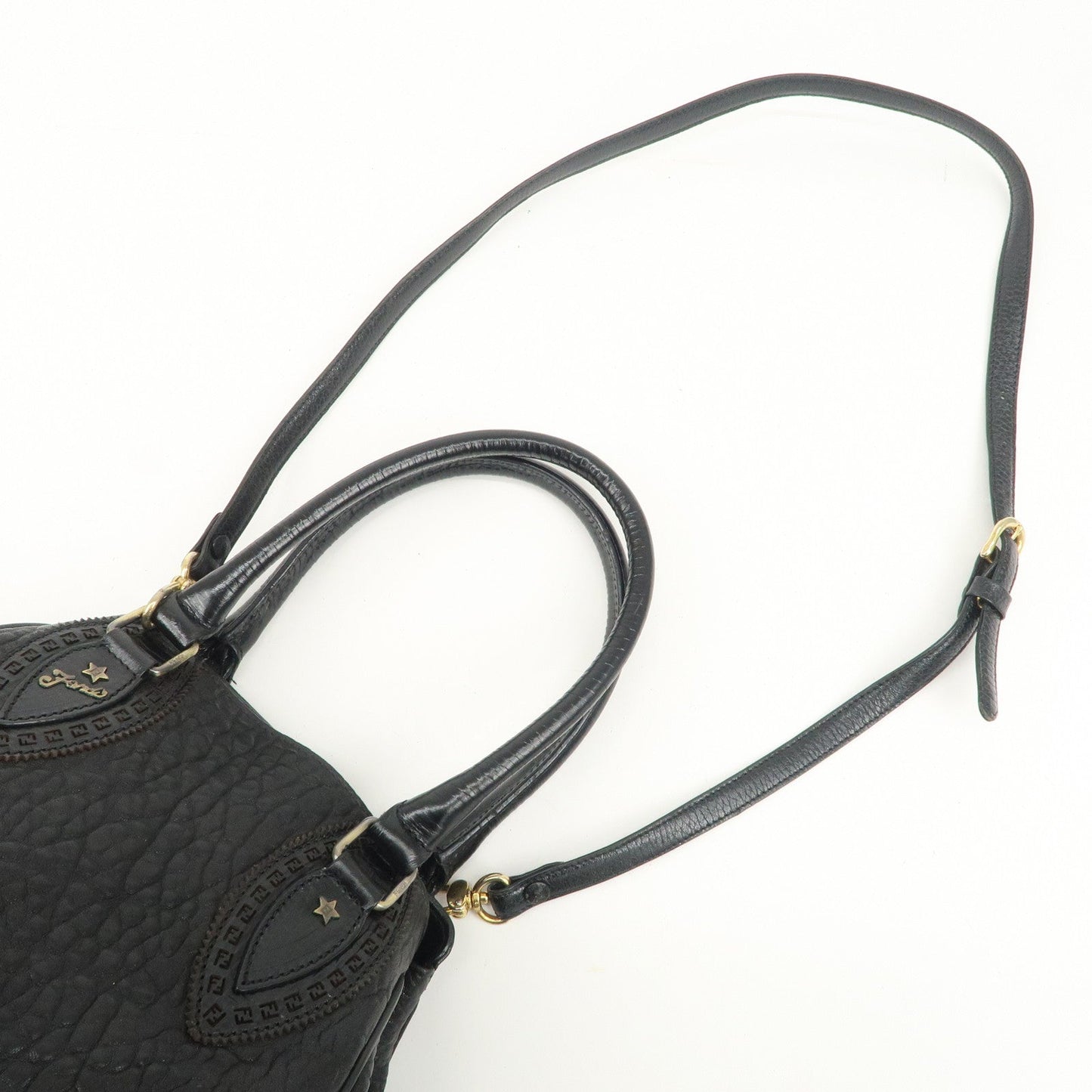 FENDI Ethnico Zucca Canvas Leather Shoulder Bag Black 8BN157  d