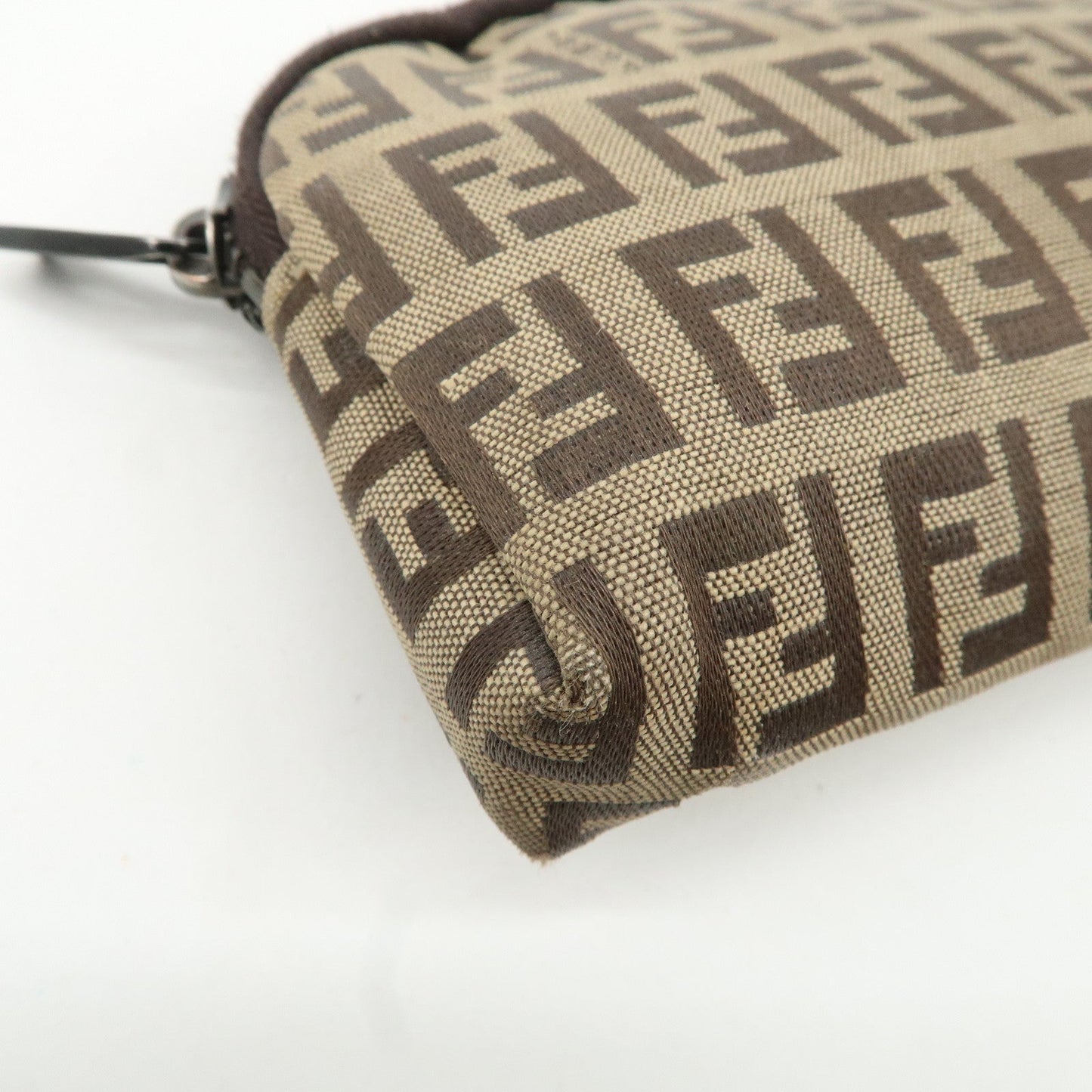 FENDI Zucchino Canvas Mini Pouch Beige Dark Brown 7N0003  d