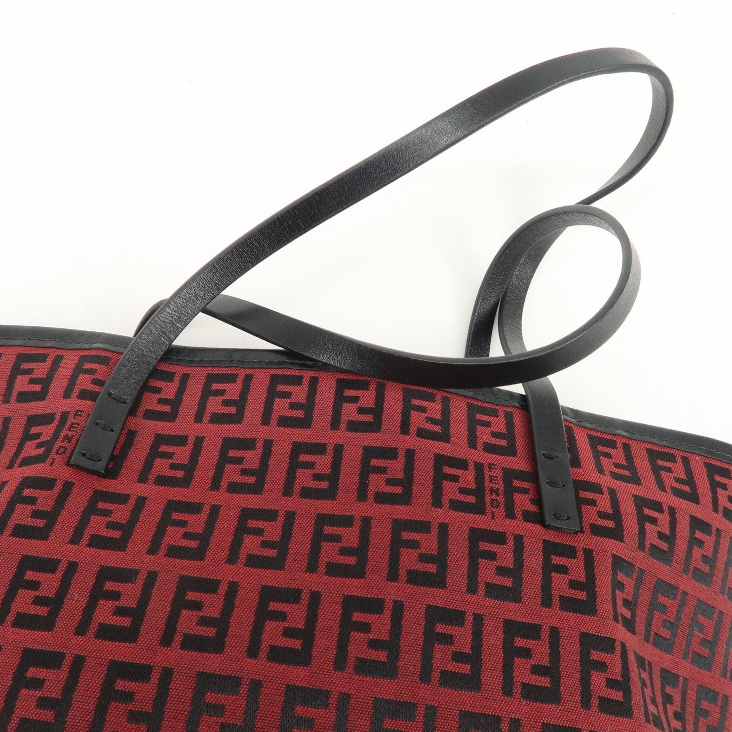 FENDI Zucchino Canvas Leather Mini Tote Bag Red Black 8BH056  d