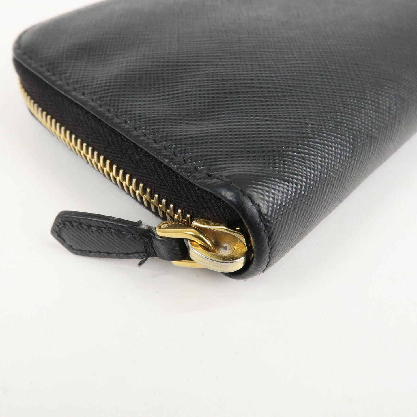 PRADA Saffiano Leather Round Zipper Long Wallet Black 1M0506  d