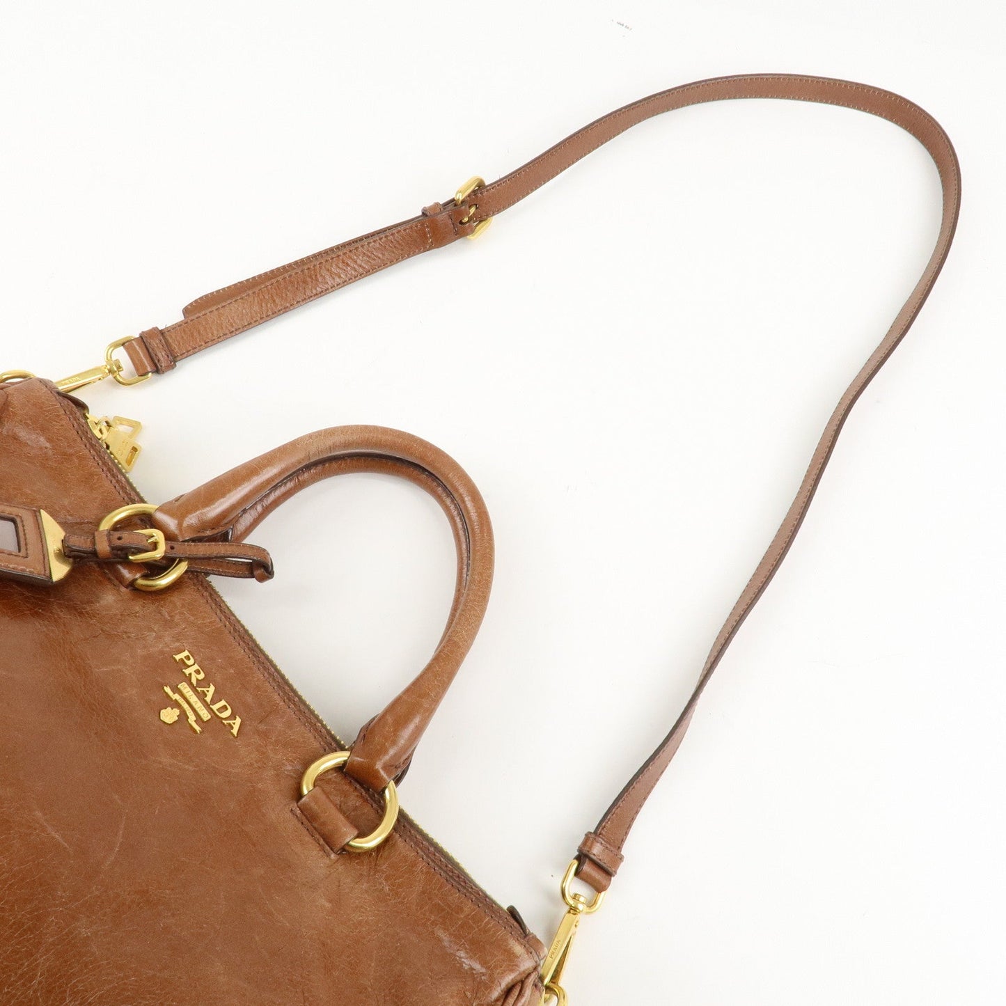 PRADA Leather 2Way Bag Shoulder Bag Hand Bag Brown  d