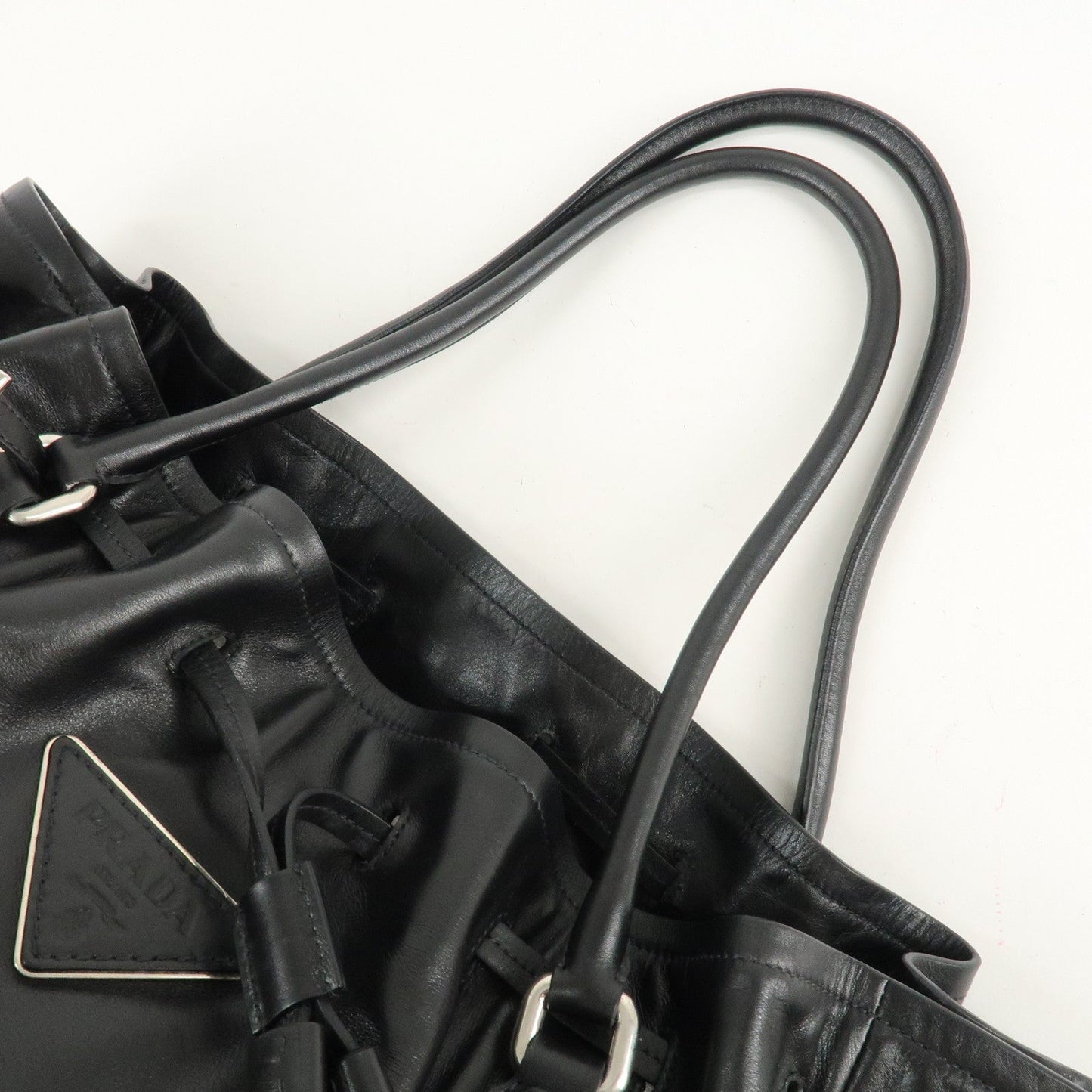 PRADA Leather Tote Bag Shoulder Bag Black BR3616  d