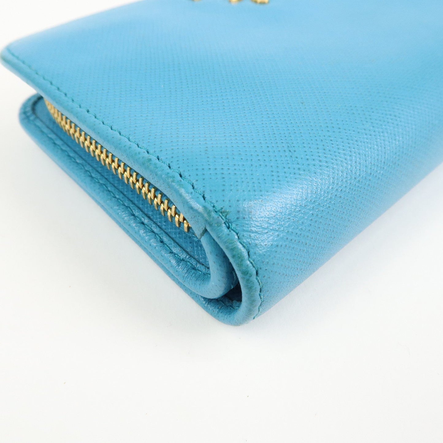 PRADA Logo Leather Bi-Fold Wallet Purse Light Blue 1ML225  d