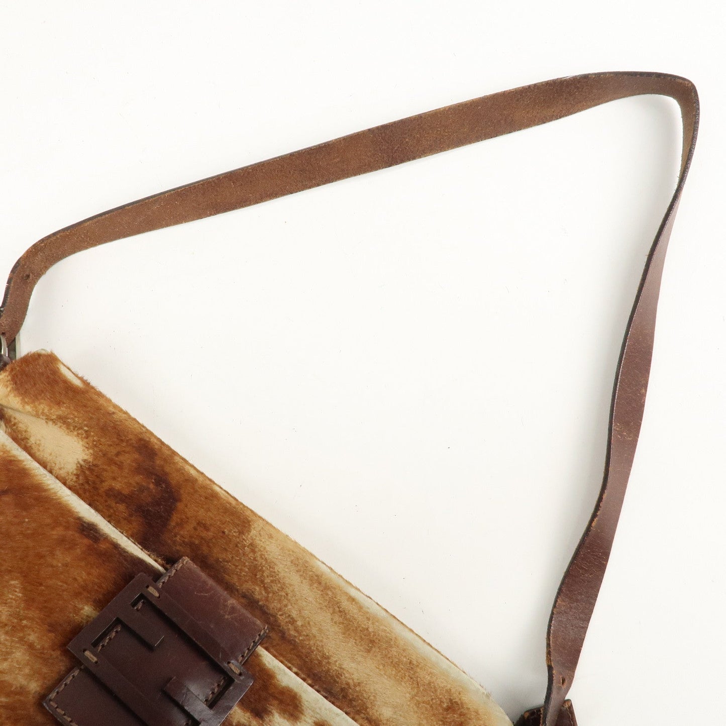 FENDI Unborn Calf Leather Shoulder Bag Brown Beige 26566  d