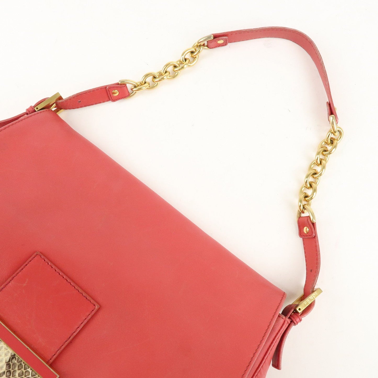 FENDI Big Mamma Baguette Leather Chain Shoulder Bag Pink 8BR638  d