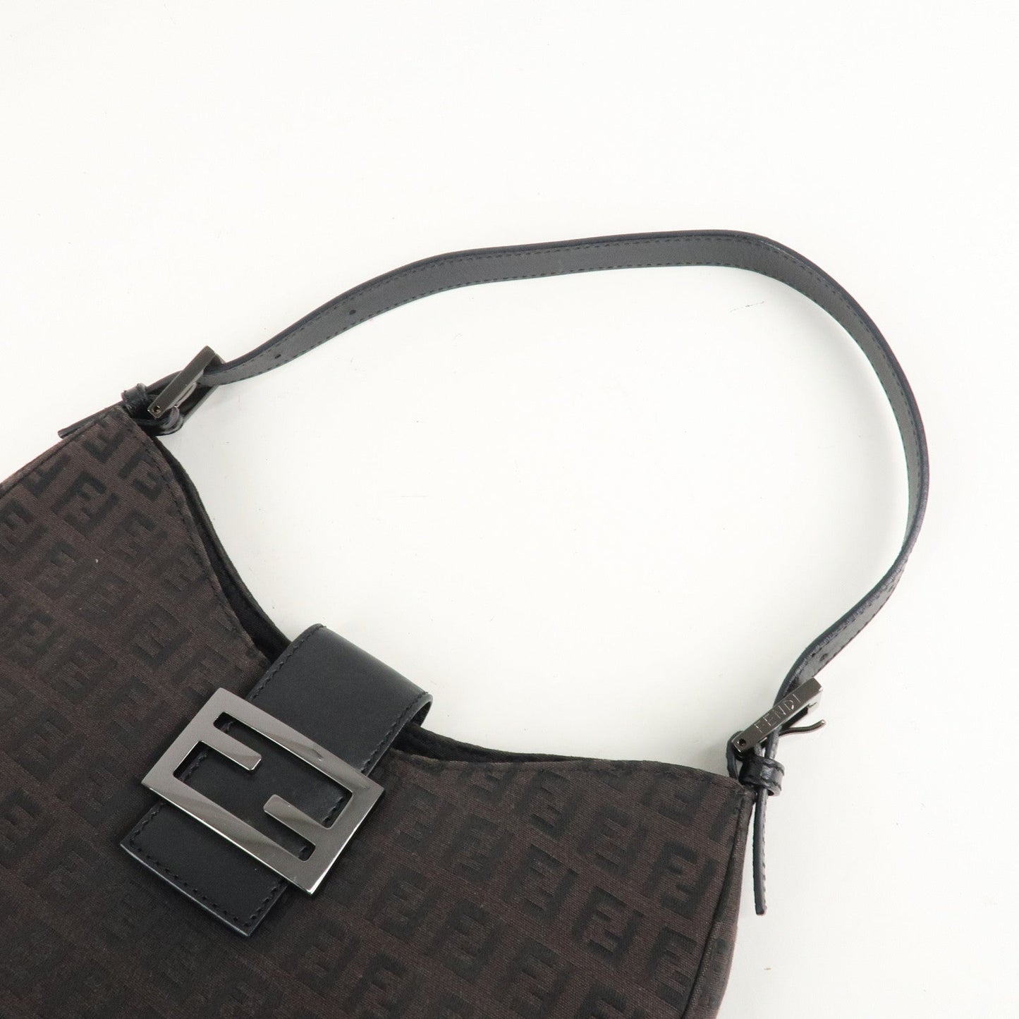 FENDI Zucchino Canvas Leather Shoulder Bag Brown Black 8BR036  d