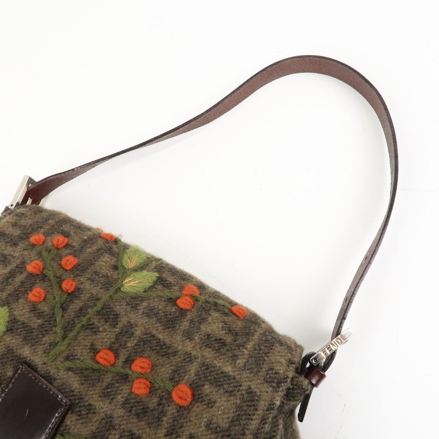 FENDI Mamma Baguette Zucca Wool Leather Shoulder Bag Flower  d