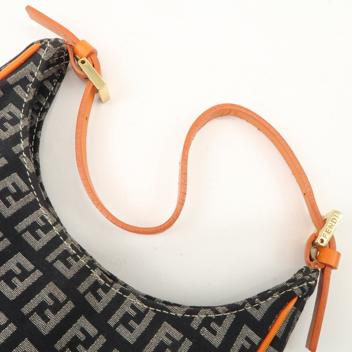 FENDI Zucchino Canvas Leather Shoulder Bag Black White 8BR157  d