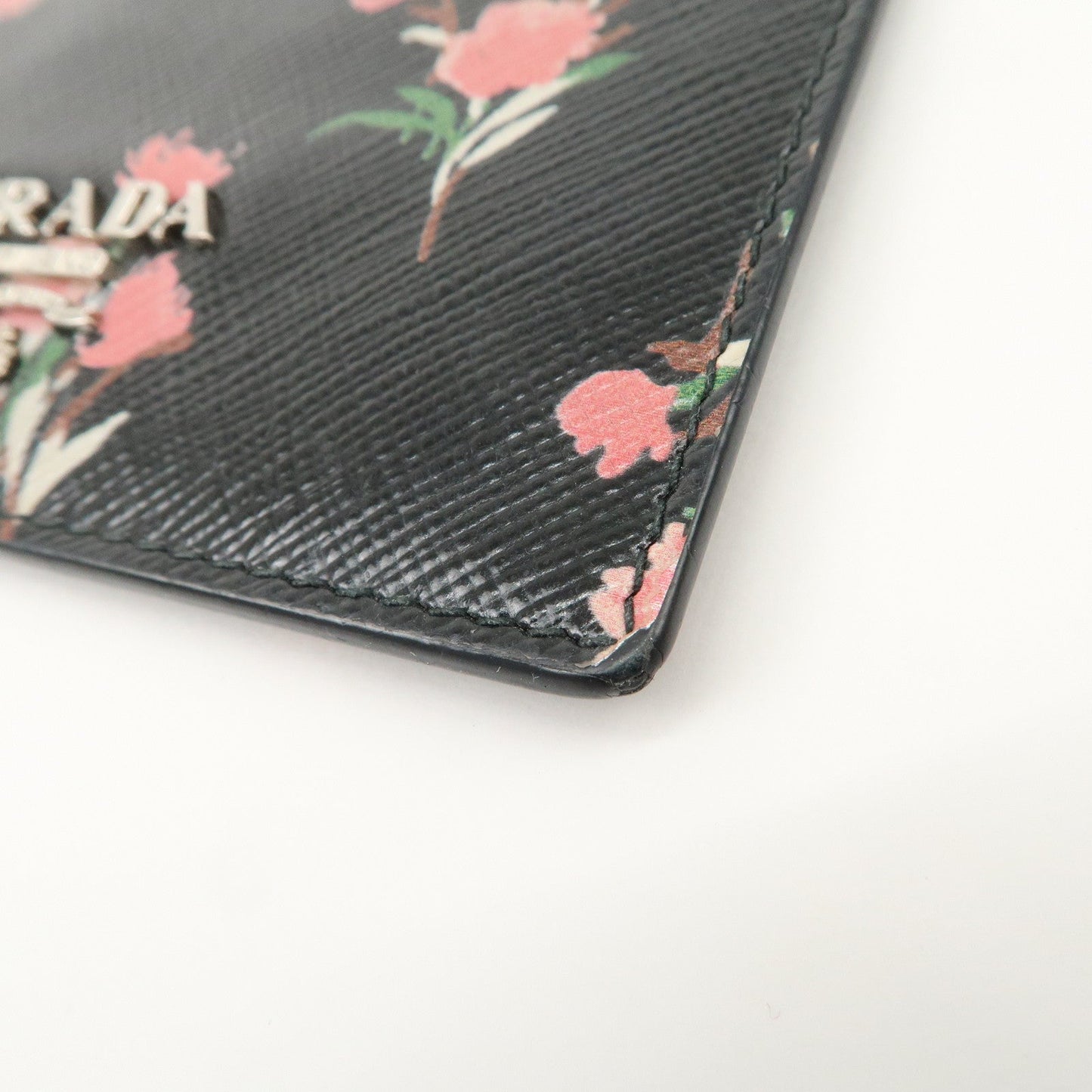 PRADA Saffiano Card Case Floral Pattern Black Pink 1MC208  d
