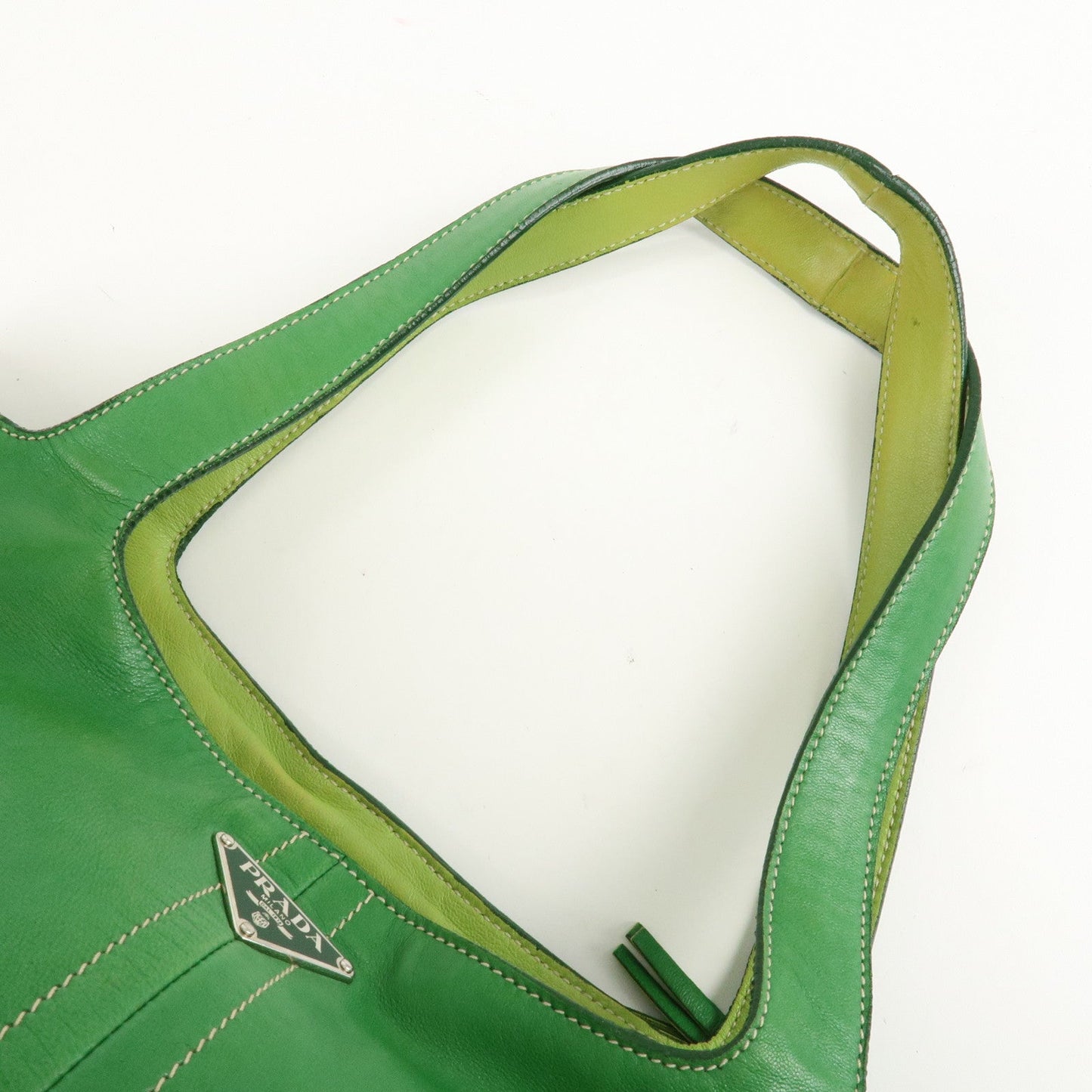 PRADA Logo Leather Tassel Shoulder Bag Hand Bag Green  d