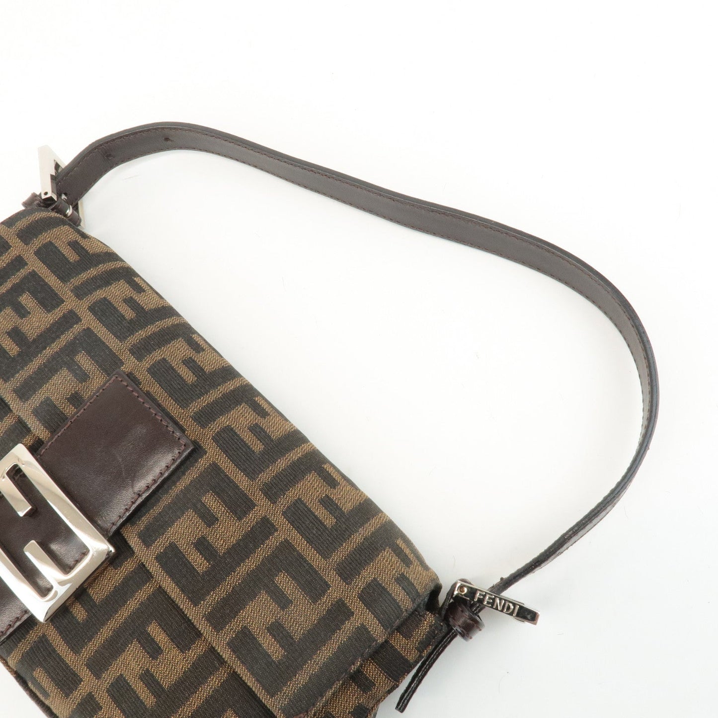 FENDI Mamma Baguette Zucca Canvas Shoulder Bag Brown Black 26424  d