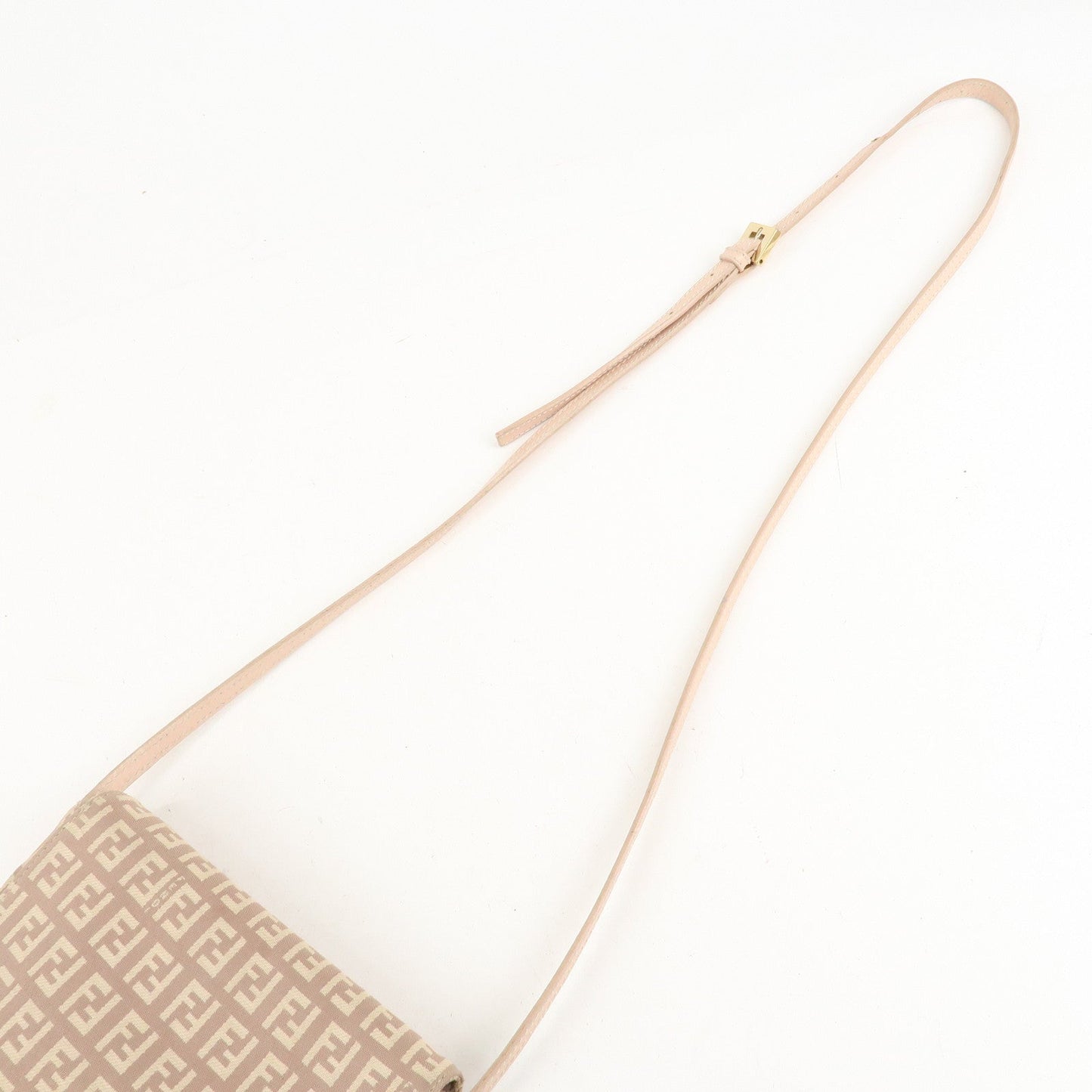 FENDI Zucchino Canvas Leather Shoulder Bag Pink Beige 8BT075  d