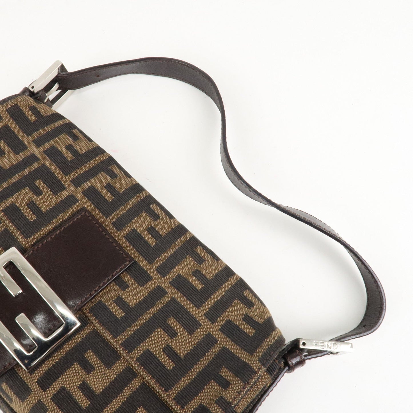 FENDI Mamma Baguette Zucca Canvas Shoulder Bag Brown Black 26424  d