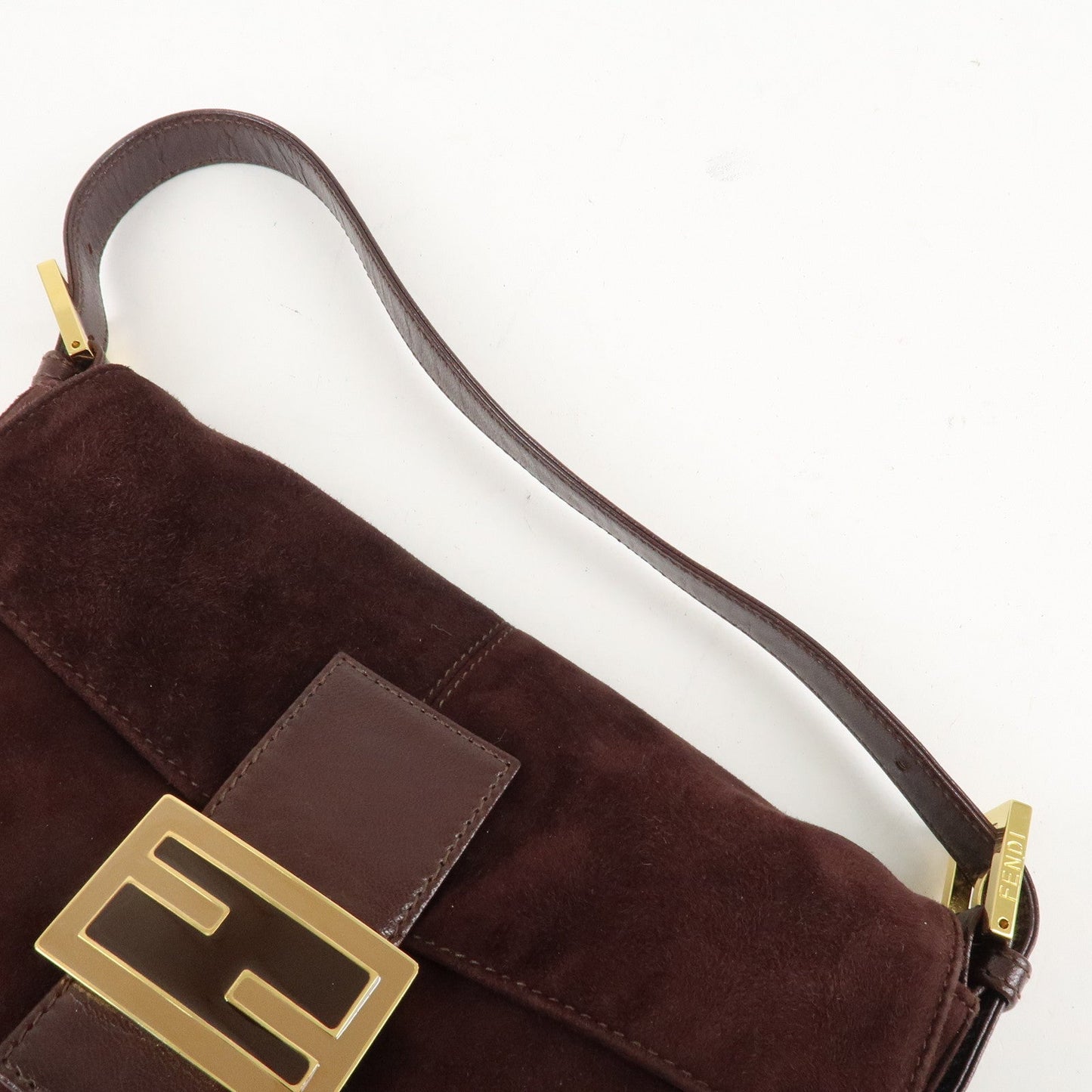FENDI Suede Leather Shoulder Bag Dark Brown 26424  d