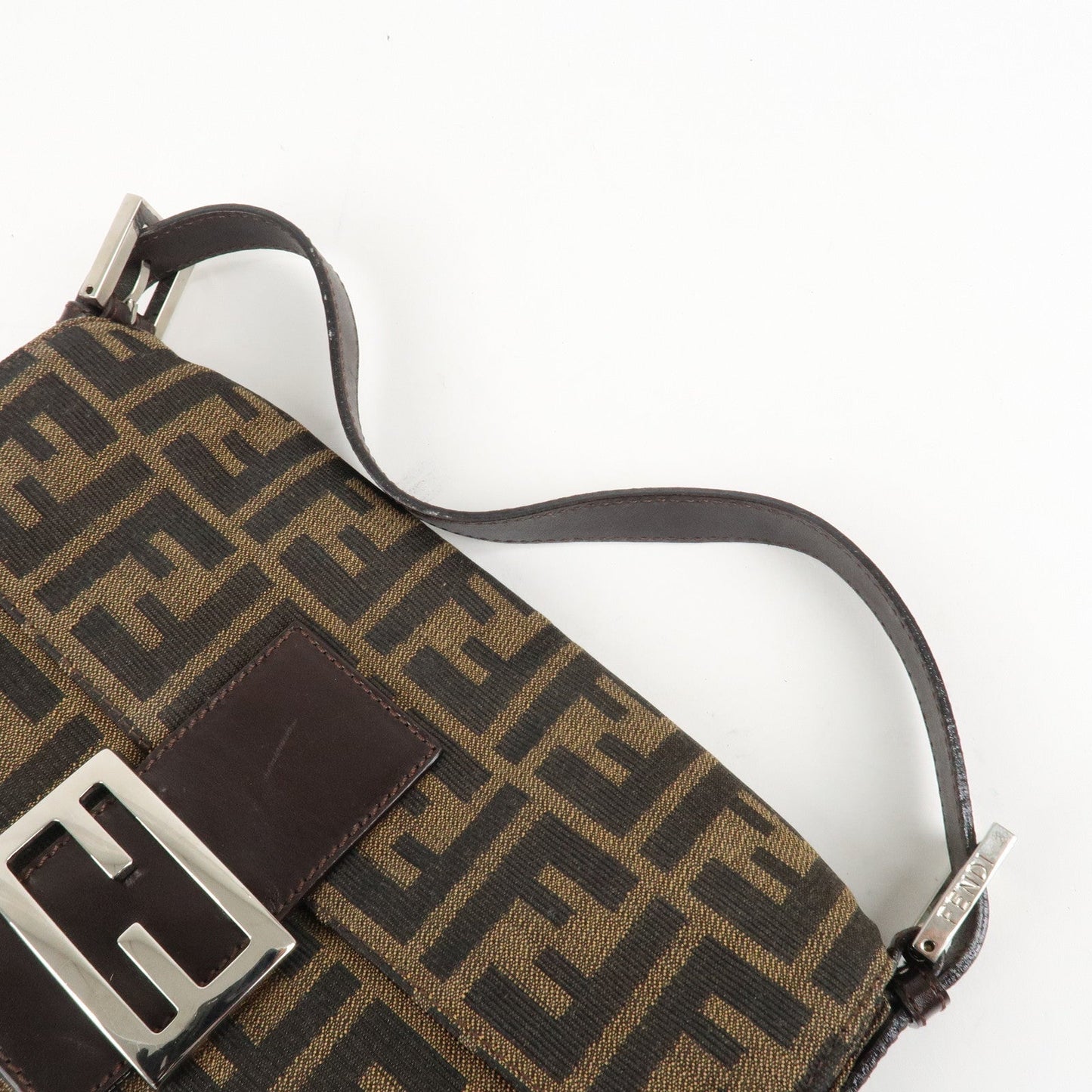 FENDI Mamma Baguette Zucca Canvas Shoulder Bag Brown Black 26424  d