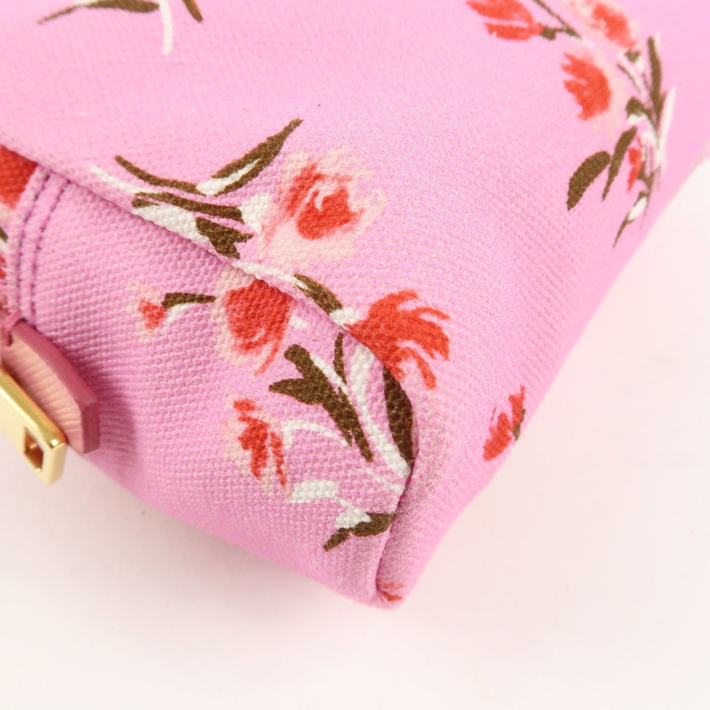 PRADA Canapa Canvas Leather Cosmetic Pouch Flower 1NA021 Pink  d