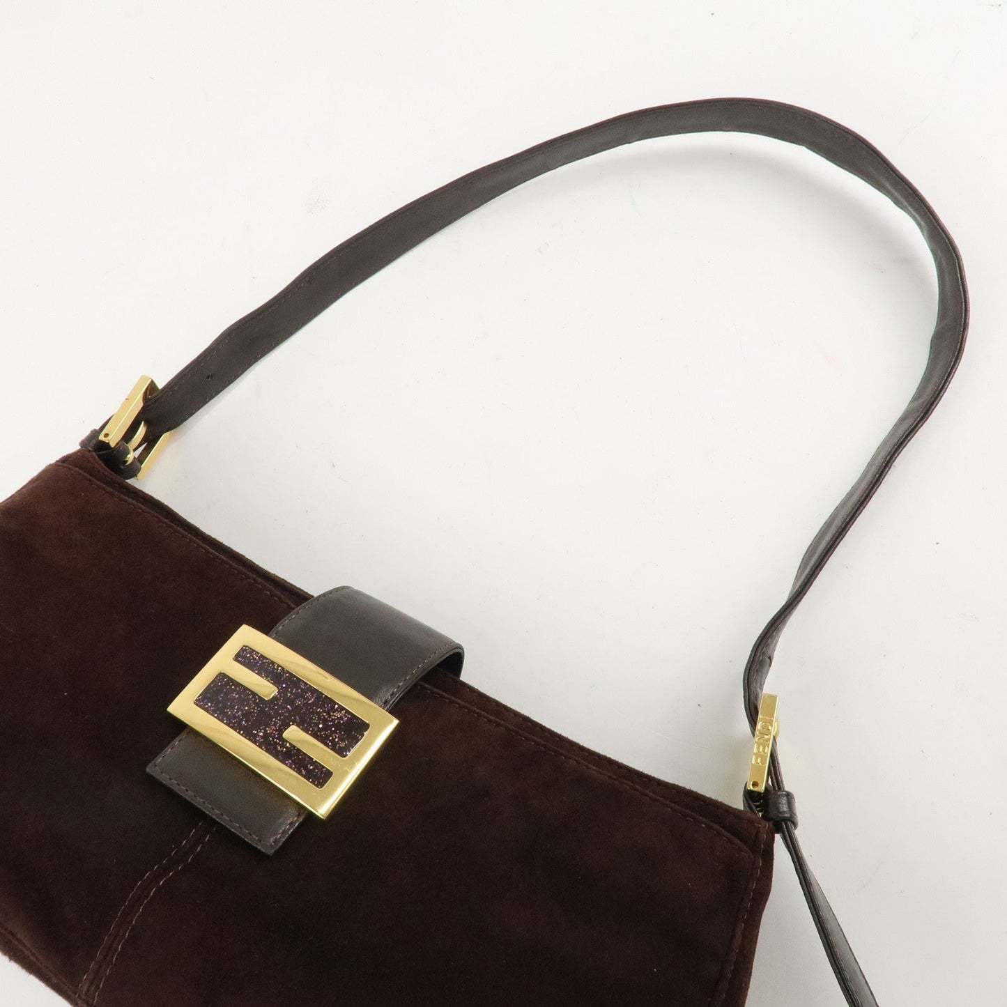 FENDI Suede Leather Shoulder Bag Dark Brown 26722  d