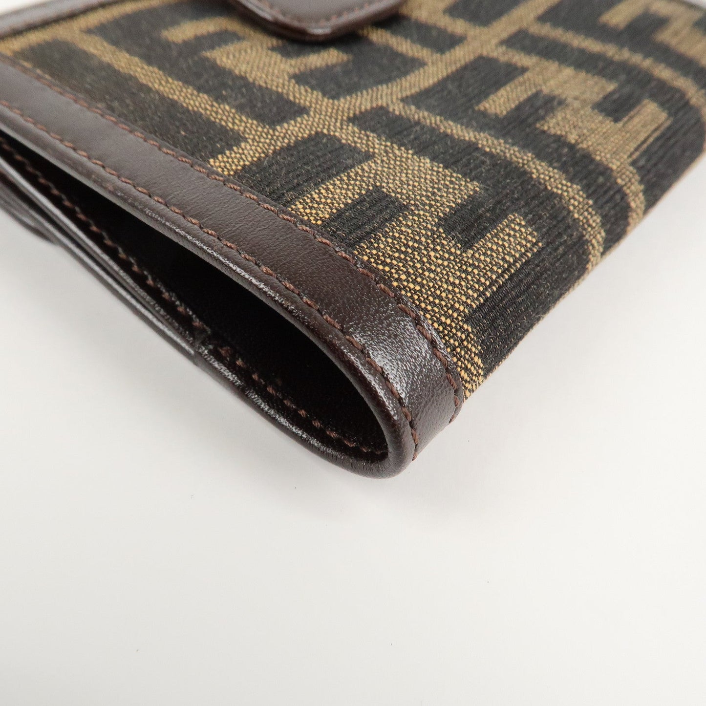 FENDI Zucca Canvas Leather W Hook Bifold Wallet 12671  d