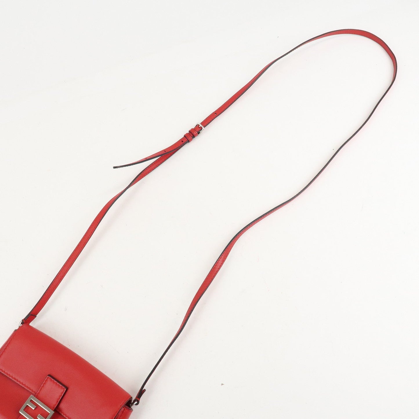 FENDI Micro Baguette Leather Shoulder Bag Red 8M0354  d