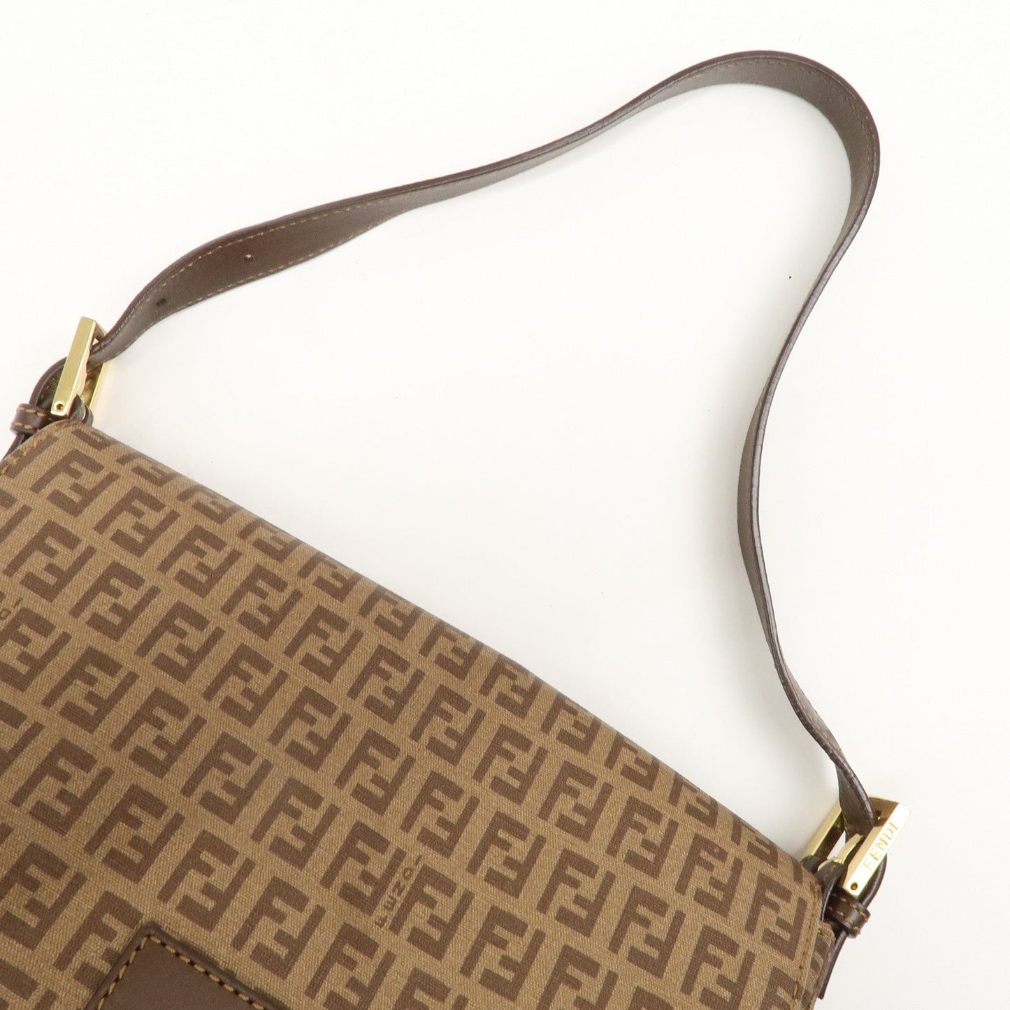 FENDI Mamma Baguette Zucchino Canvas PVC Leather Shoulder Bag  d