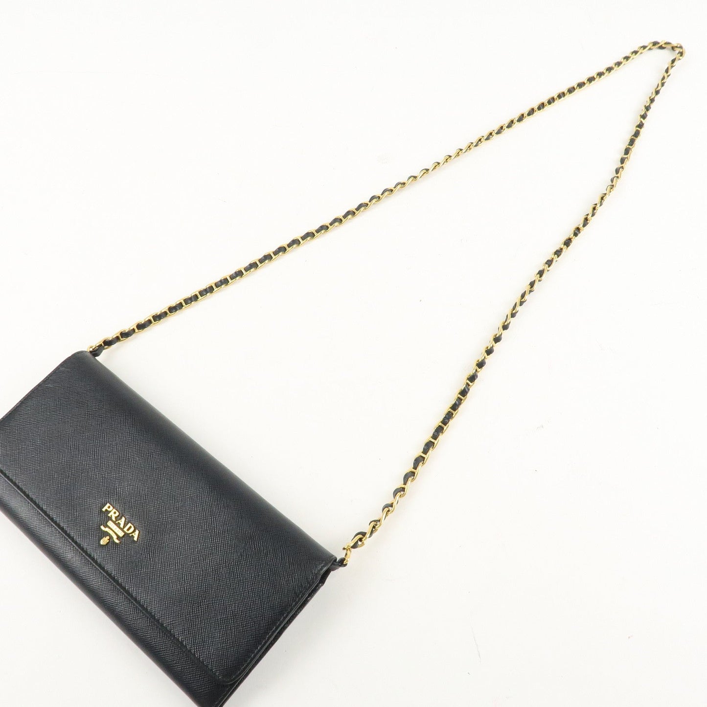 PRADA Saffiano Leather Chain Wallet Purse Black 1MT290  d