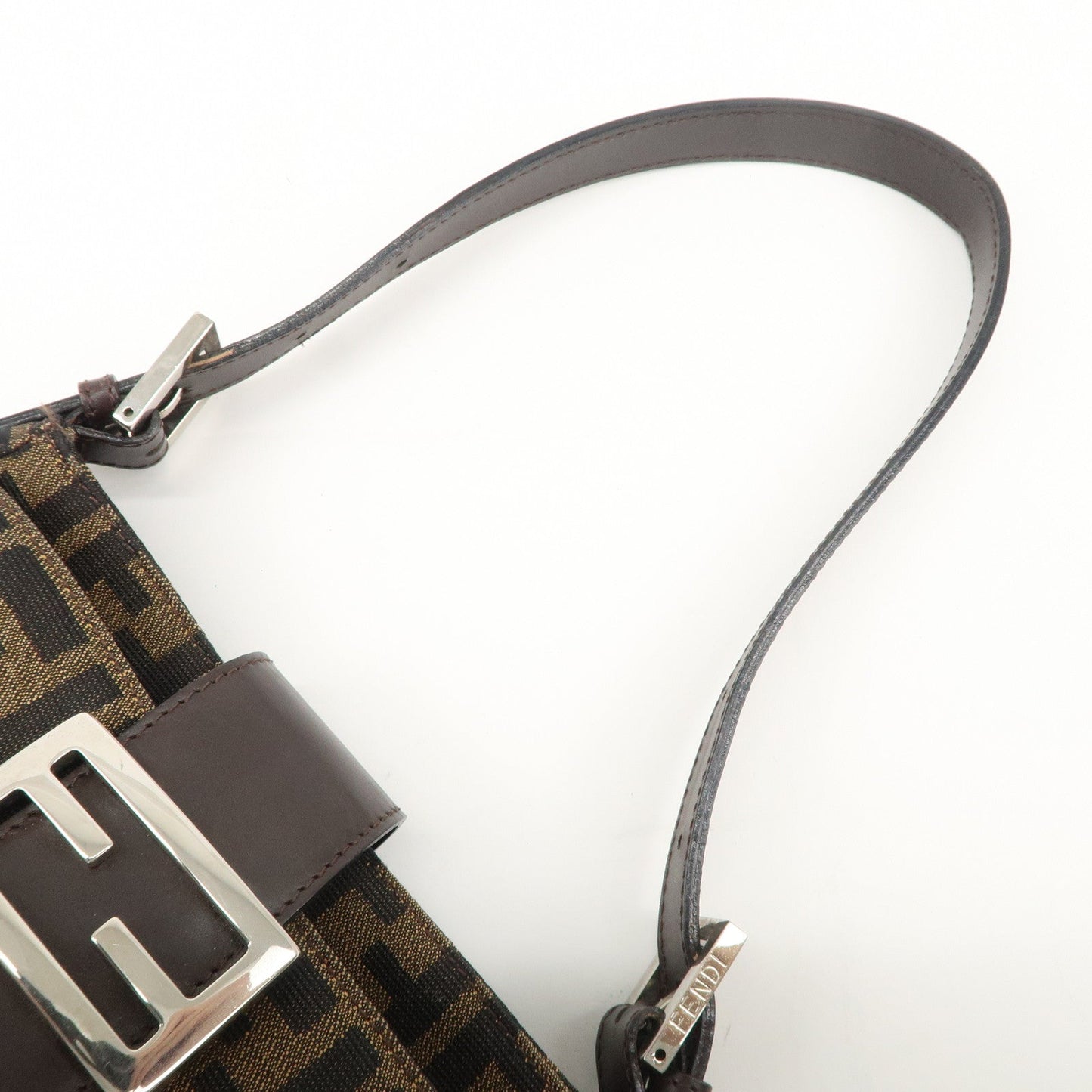 FENDI Zucca Canvas Leather Hand Bag Brown Black  d