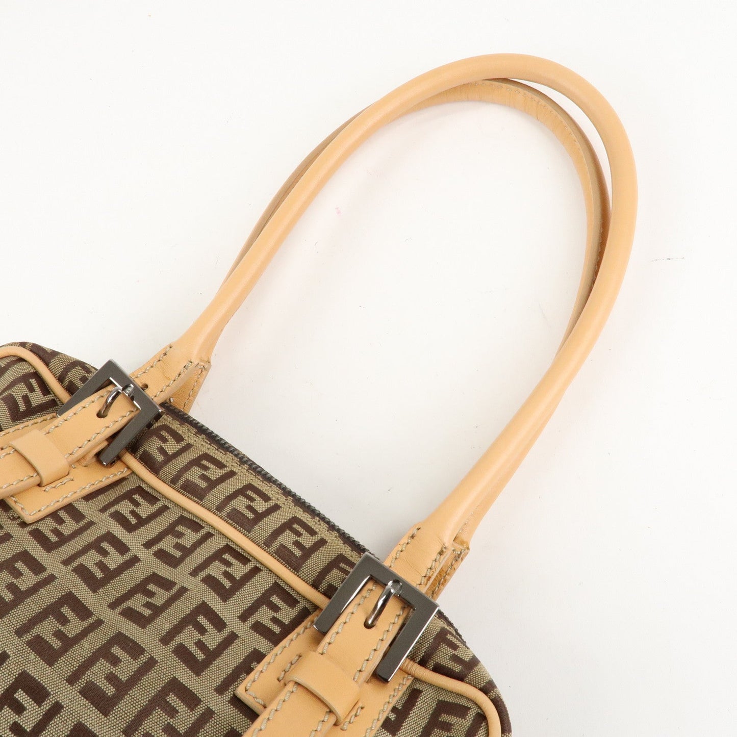FENDI Zucchino Canvas Leather Small Boston Hand Bag Brown 8BN004  d