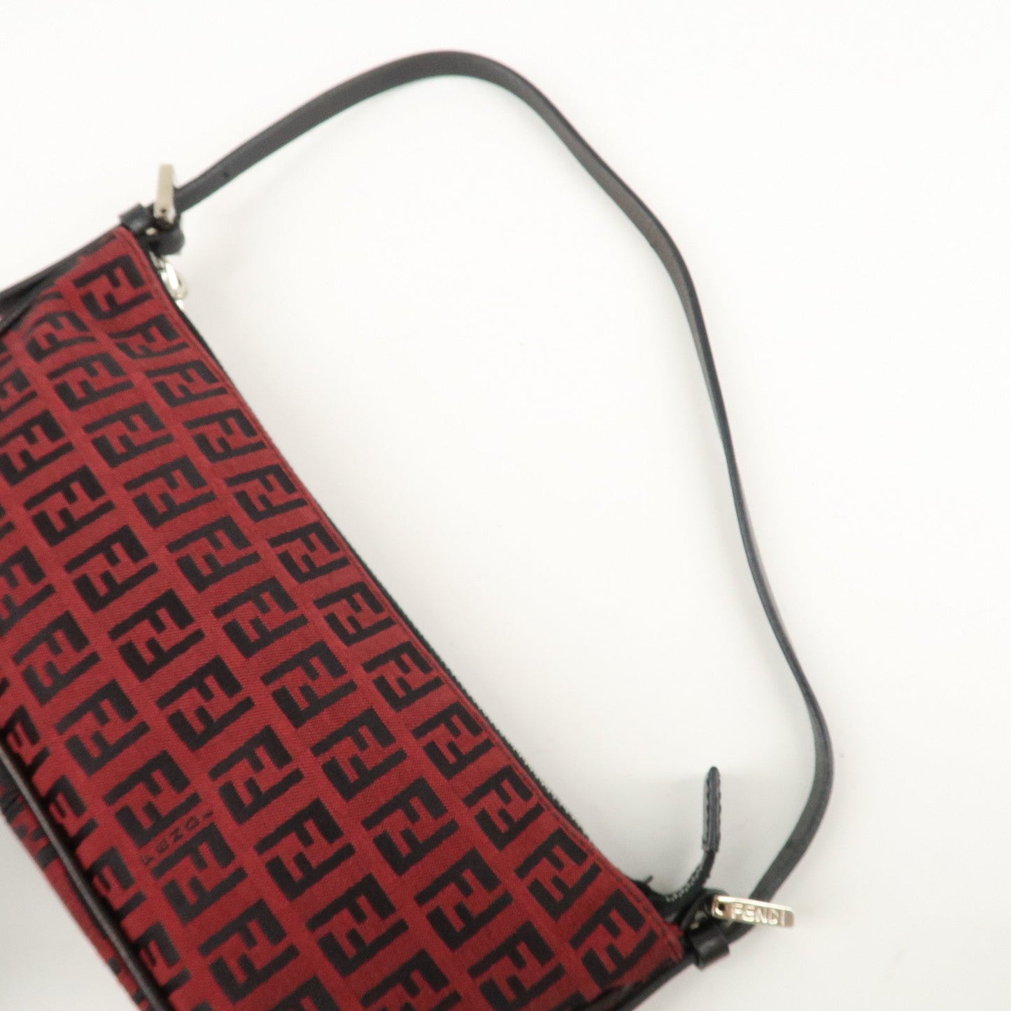 FENDI Zucchino Canvas Leather Accessory Pouch Hand Bag Black Red  d