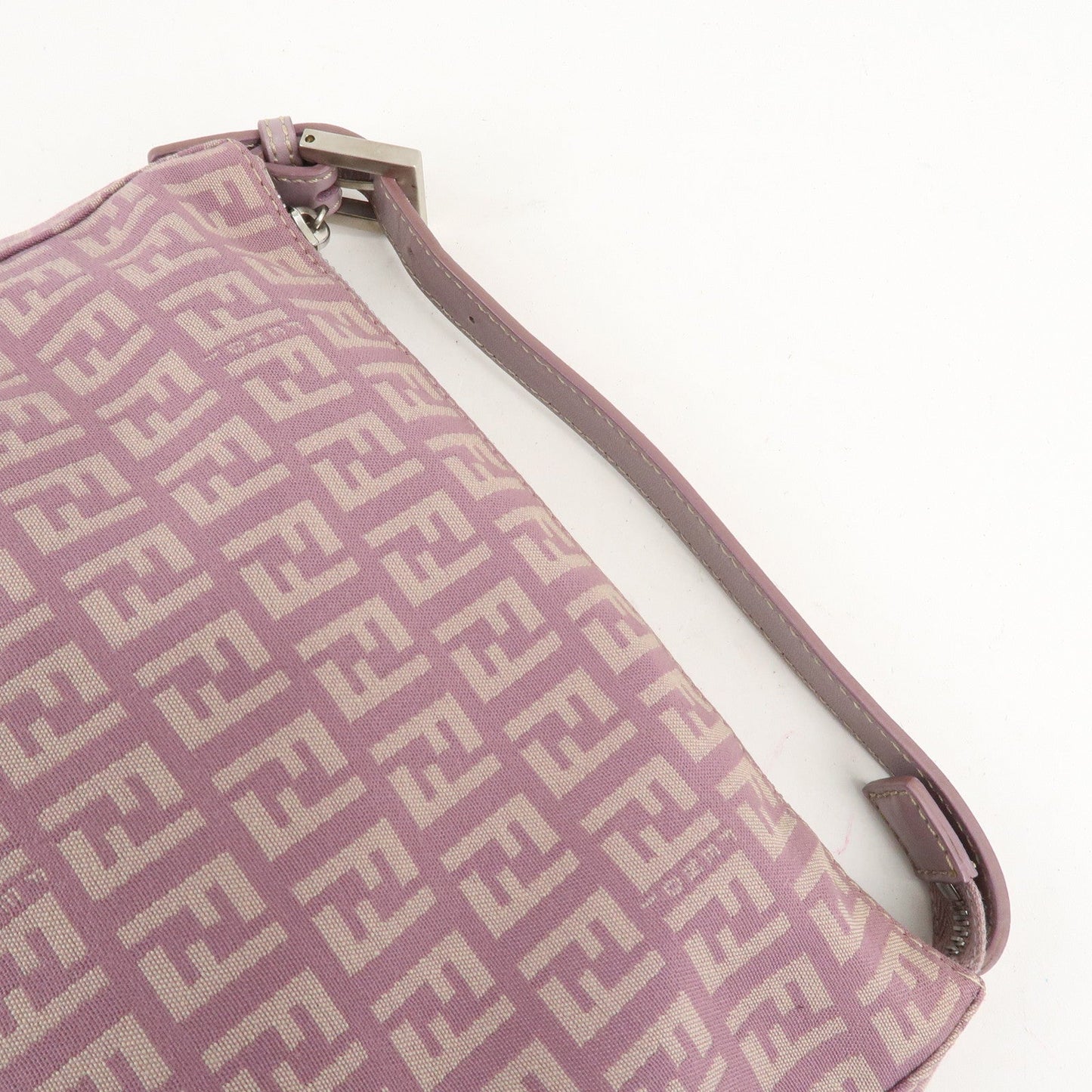 Auth FENDI  Zucchino Canvas Leather Hand Bag Pouch Purple Beige 8N0005  d F/S  d