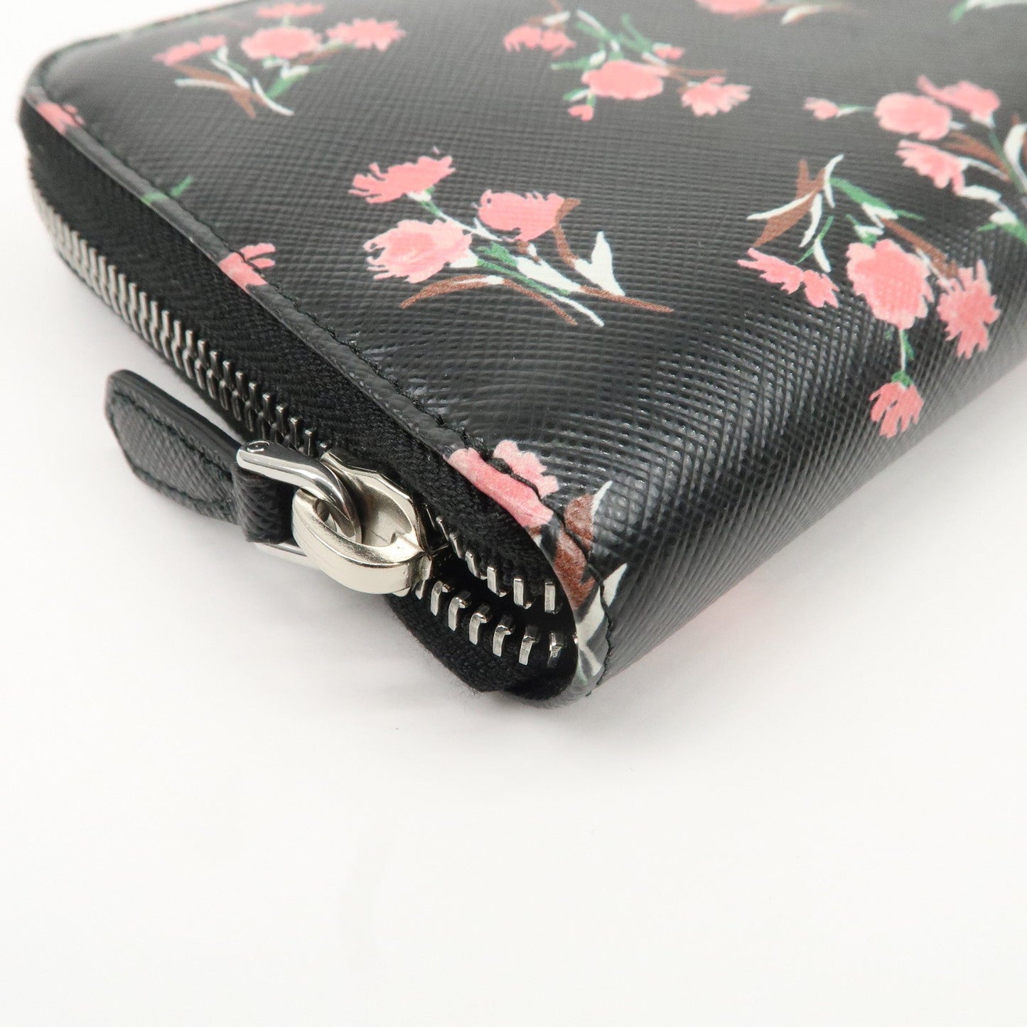 PRADA Logo Leather Round Zipper Long Wallet Flower 1ML506  d
