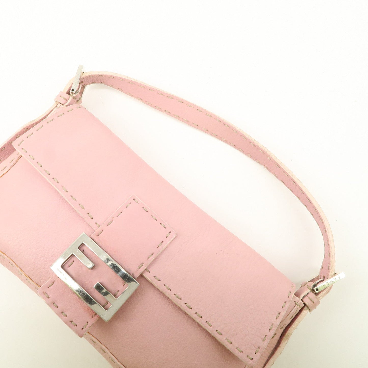 FENDI Selleria Mamma Baguette Leather Shoulder Bag Pink 8BR101  d