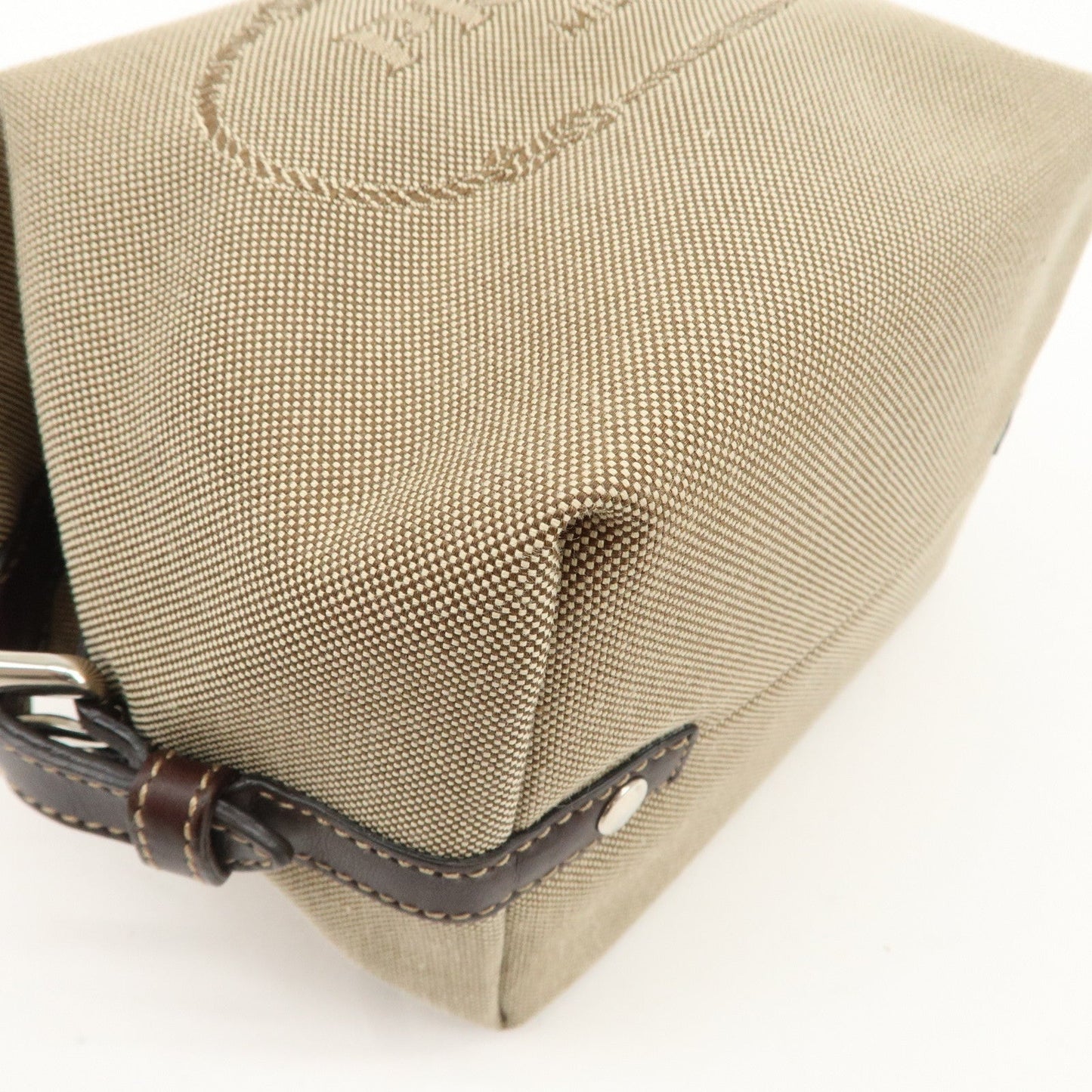 PRADA Logo Jacquard Leather Pouch Beige Brown 1N1298  d