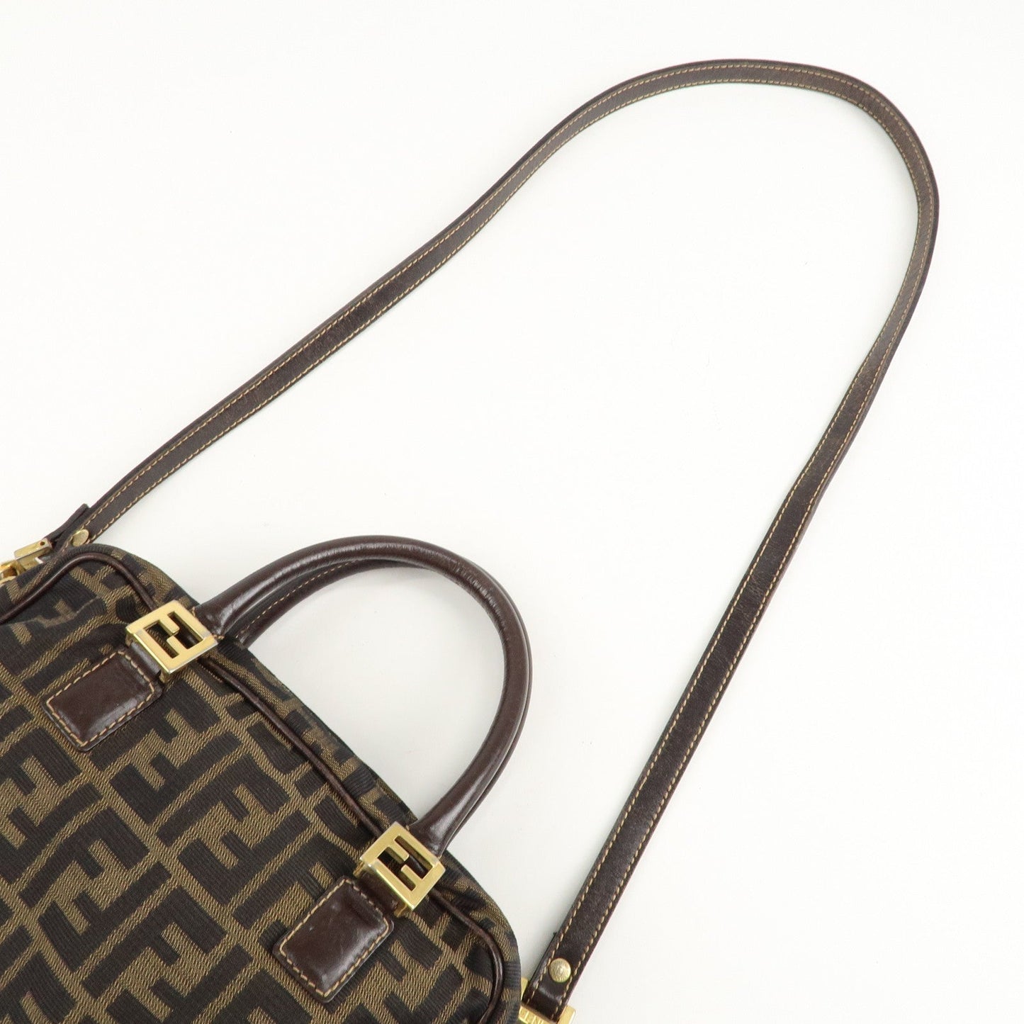 FENDI Zucca Canvas Leather 2Way Shoulder Hand Bag Brown Black  d