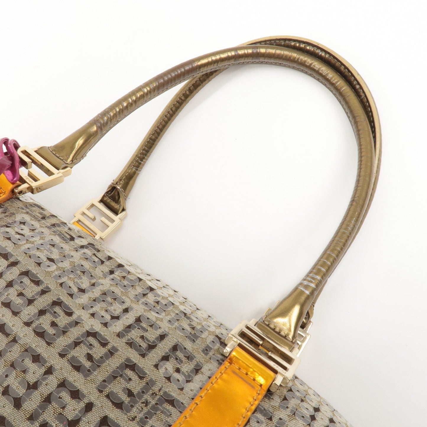 FENDI Zucchino Canvas Leather Beaded Boston Bag 8BL099  d