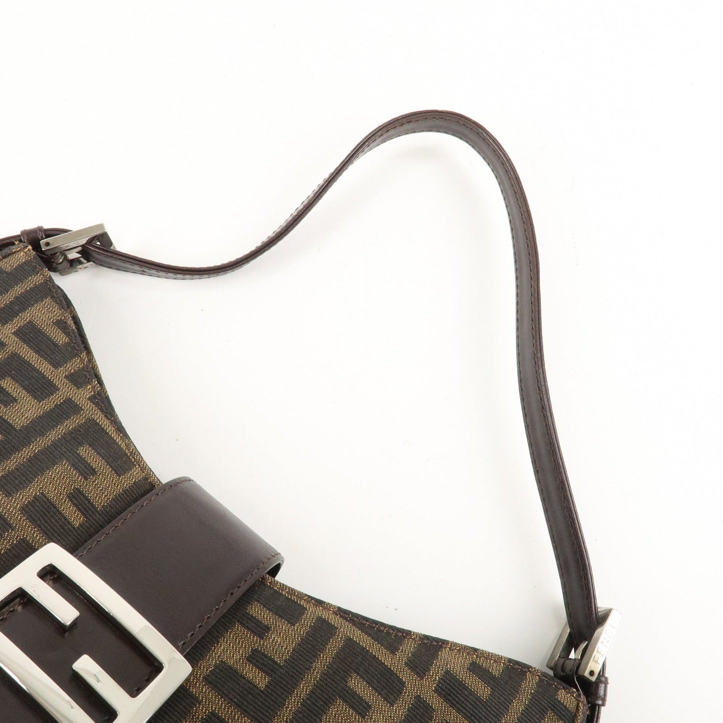 FENDI Zucca Canvas Leather Shoulder Bag Brown Black 9161150001  d