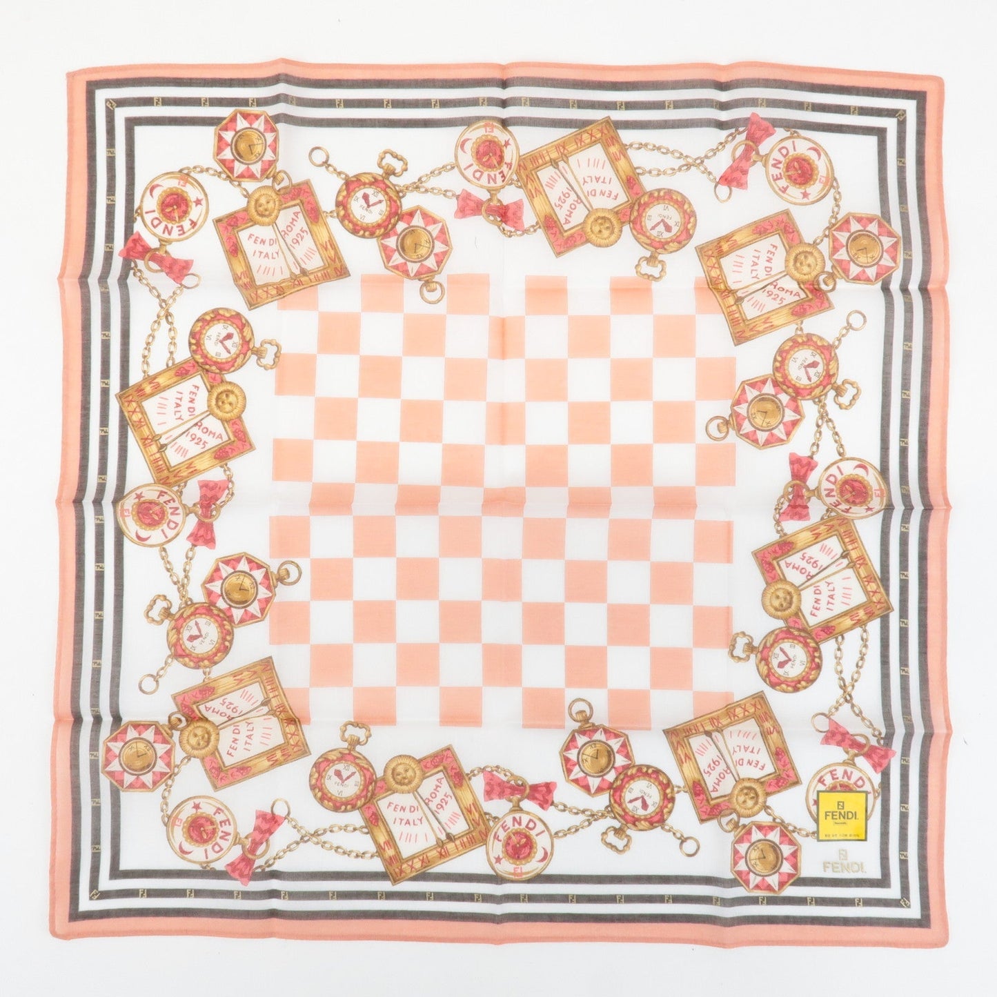 FENDI Set of 5 Cotton 100% Handkerchief Pink Navy Red White  d