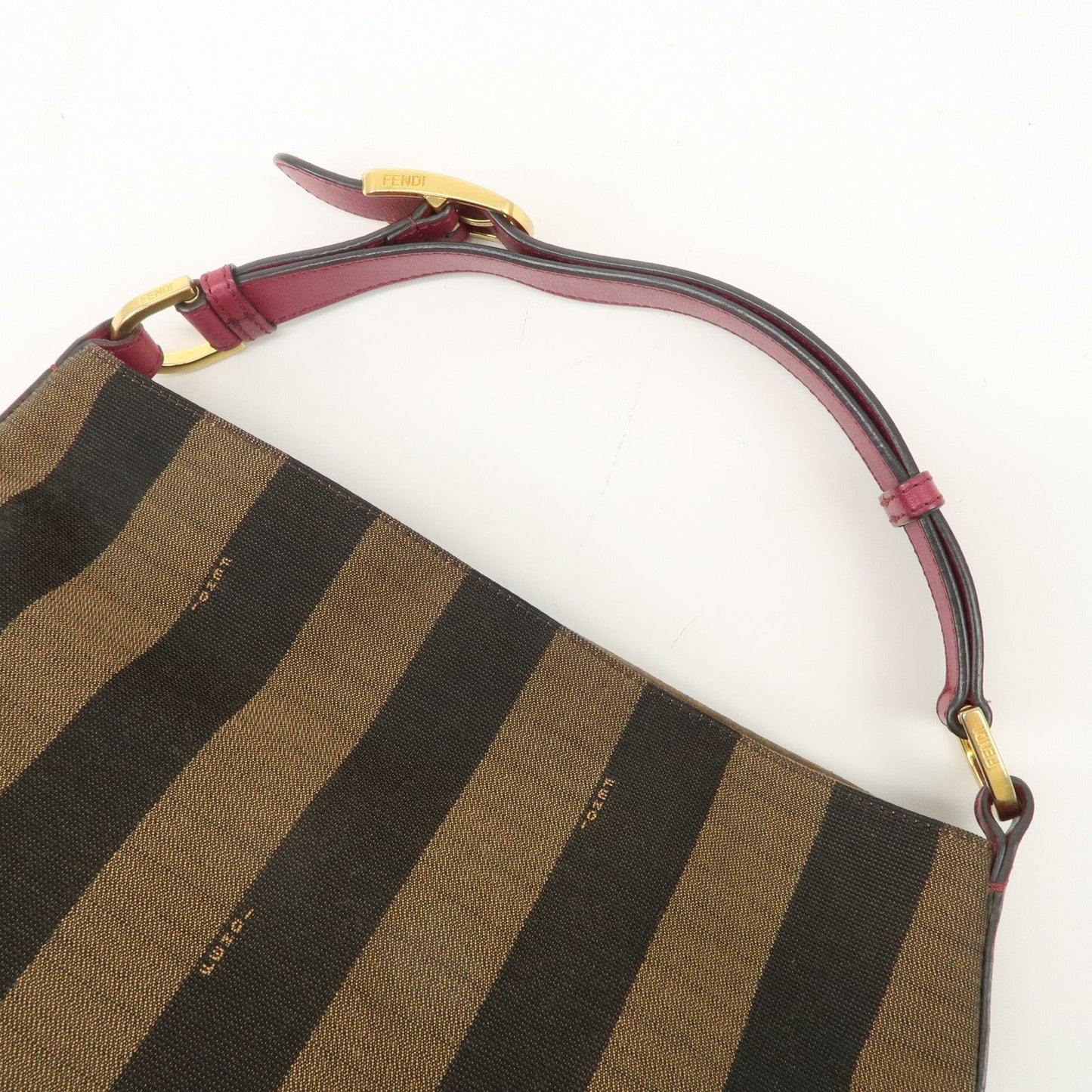 FENDI Pequin Canvas Leather Shoulder Bag Black Brown Pink 8BR669  d