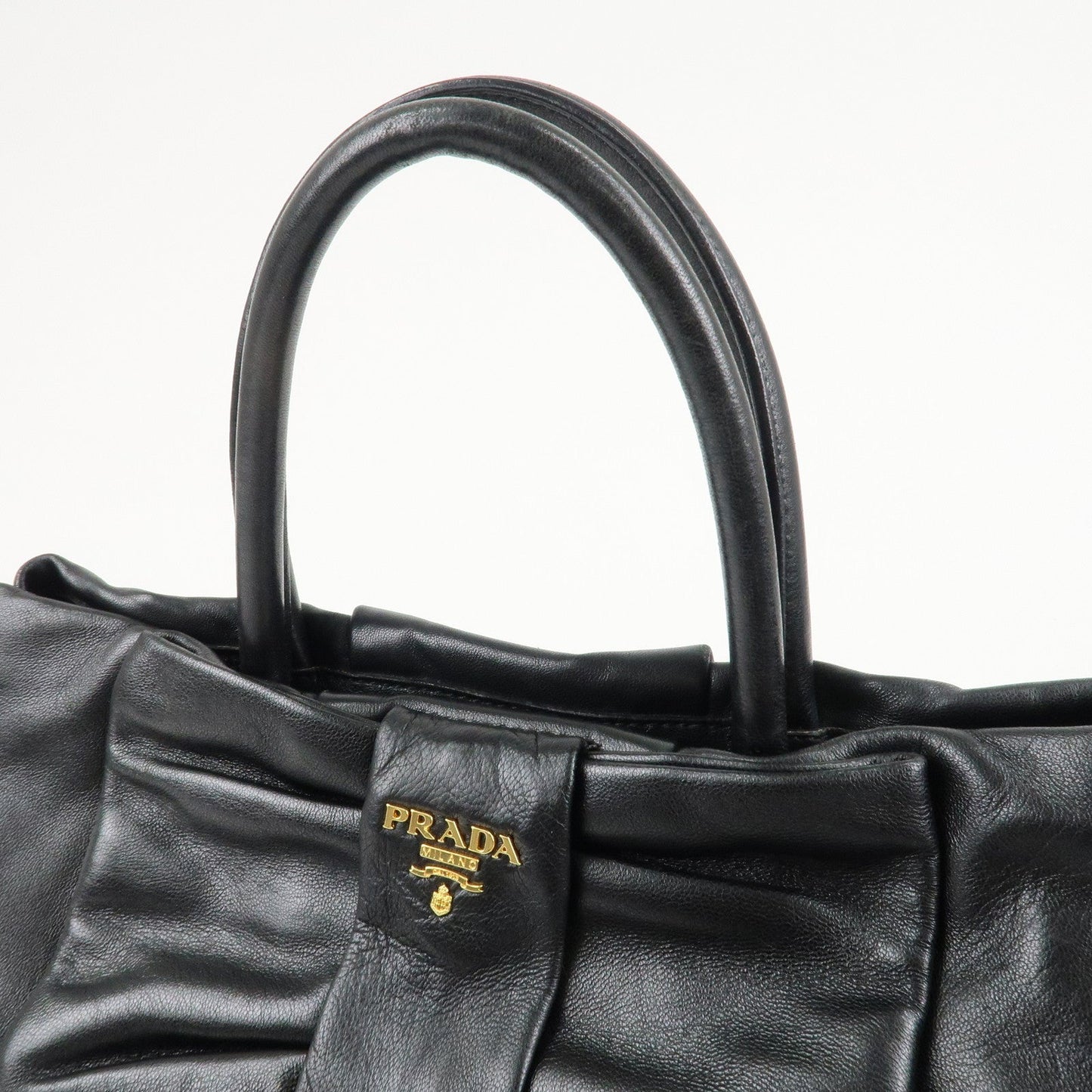 PRADA Nappa Leather Ribbon Tote Bag Hand Bag NERO Black BN1601  d