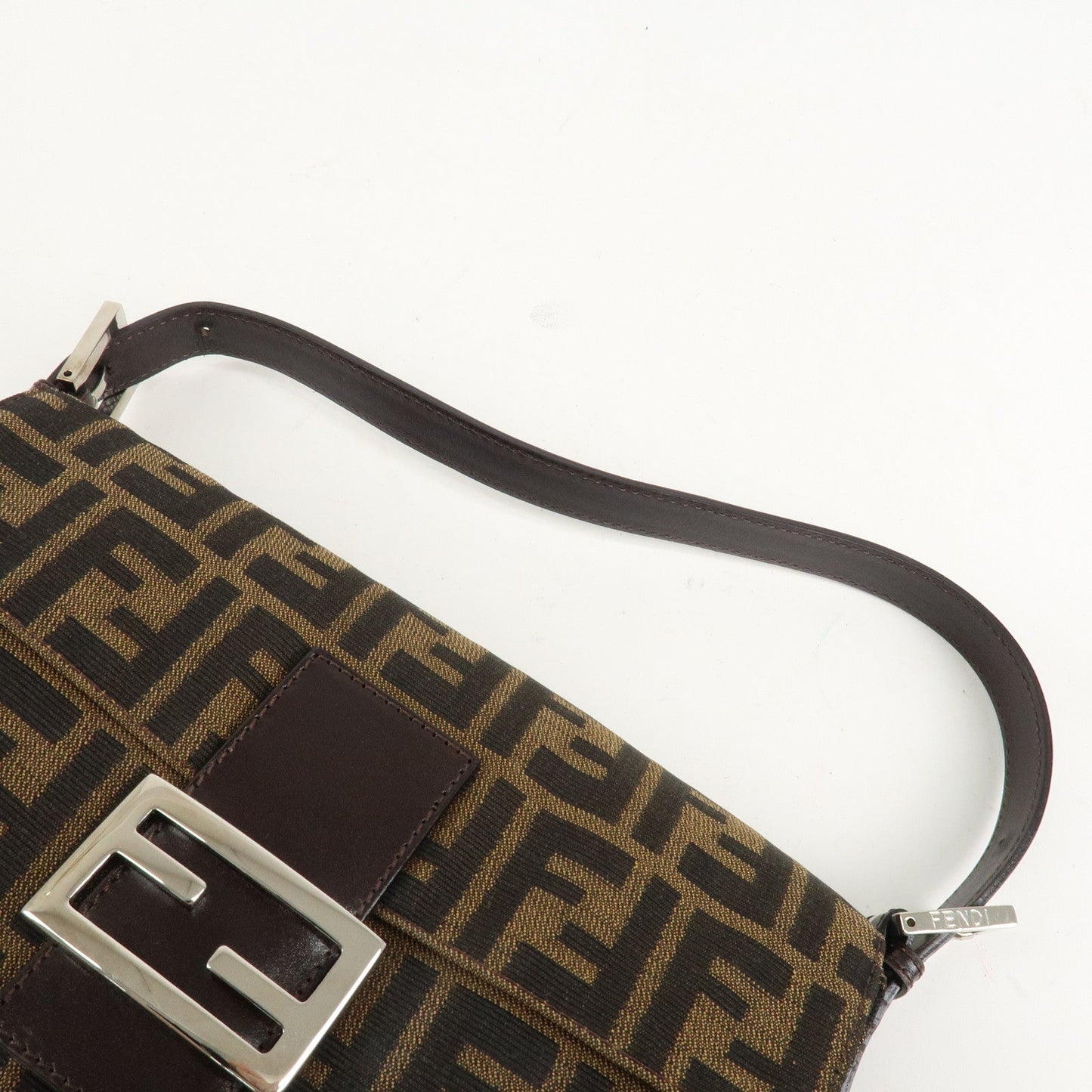 FENDI Mamma Baguette Zucca Canvas Leathr Shoulder Bag 214526424099  d