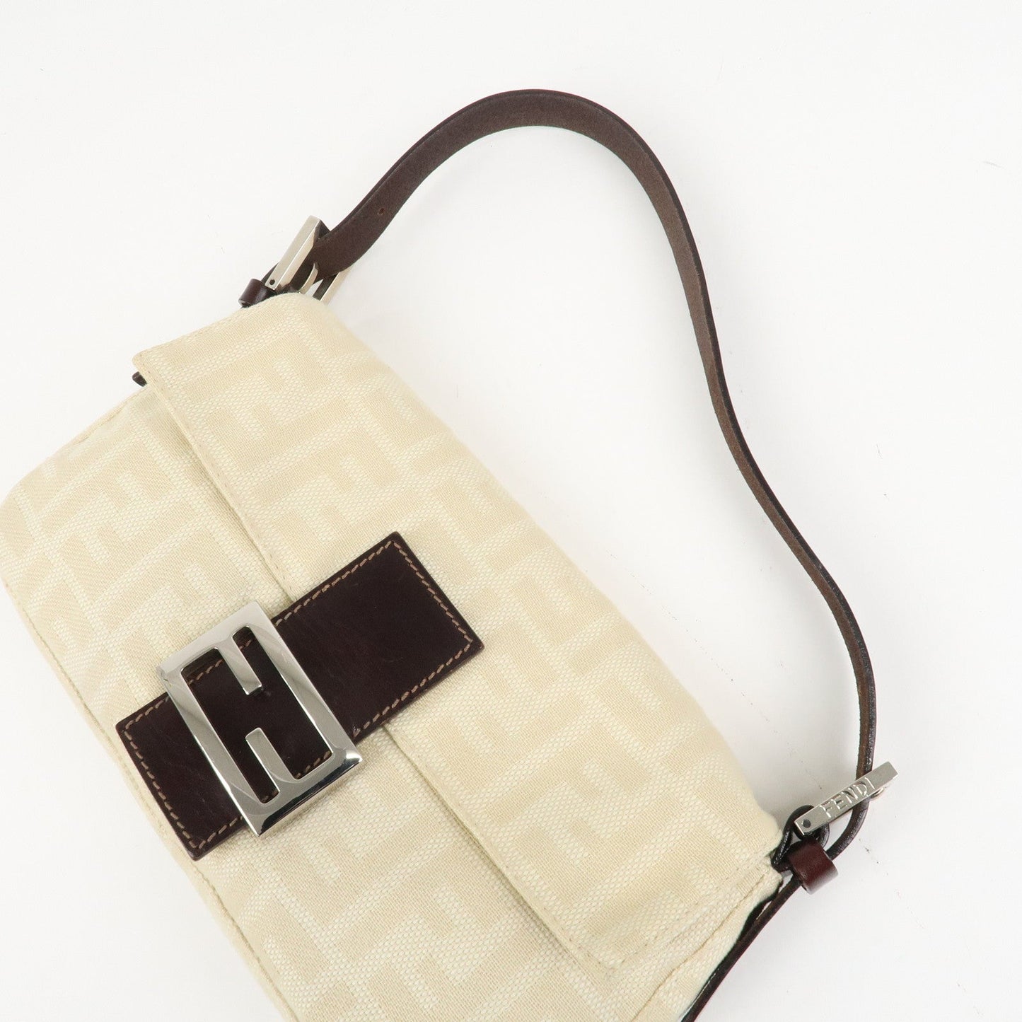 FENDI Mamma Baguette Zucca Canvas Shoulder Bag Beige White 26424  d