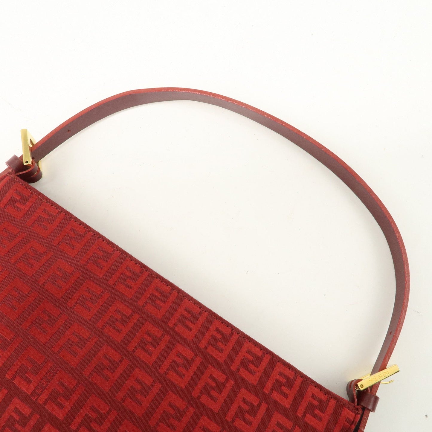 FENDI Zucchino Canvas Leather Shoulder Bag Purse Red 8BR042  d