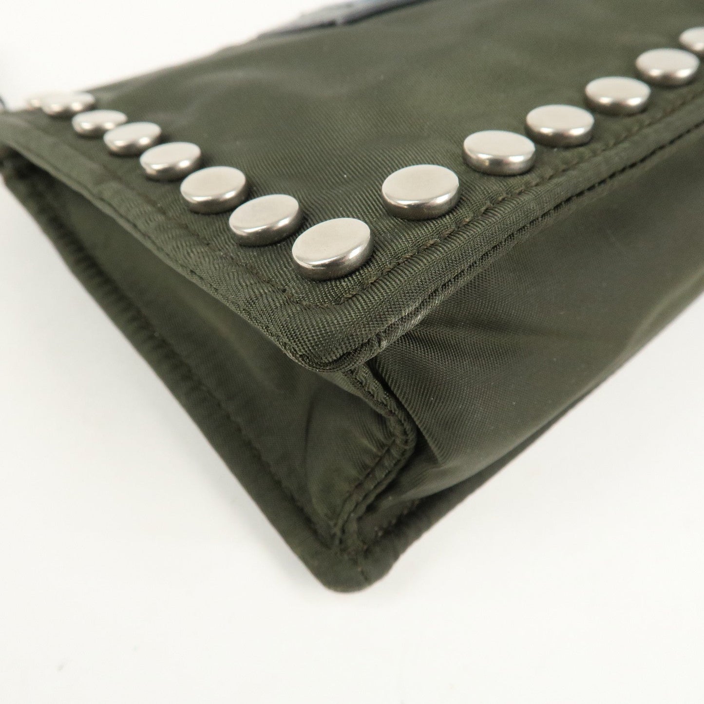 PRADA Tessuto Travel Pouch Studs Military Silver HDW  d